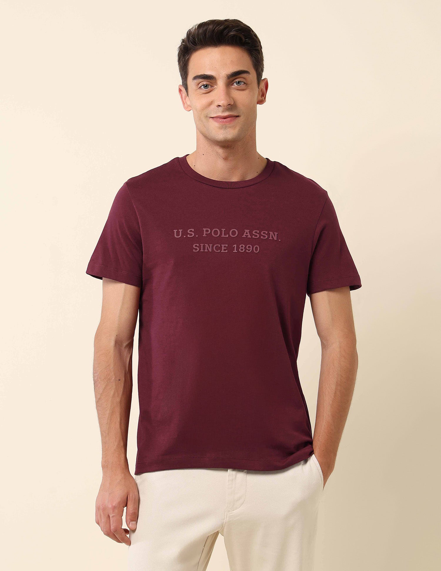 Brand Embossed Slim Fit T- Shirt Maroon - U.S. Polo Assn. India | Large