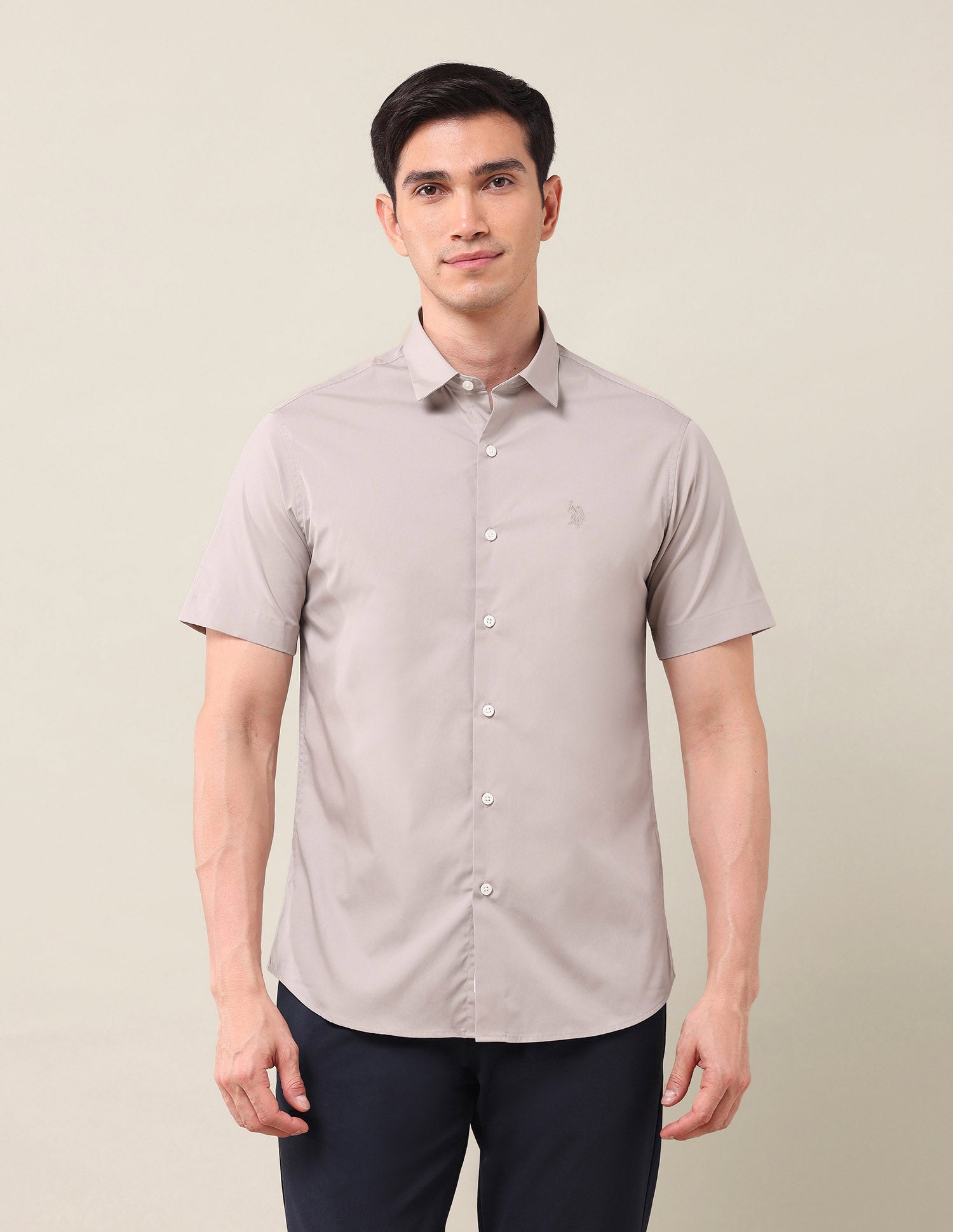 Solid Tailored Fit Shirt Lt Beige - U.S. POLO ASSN. | Large