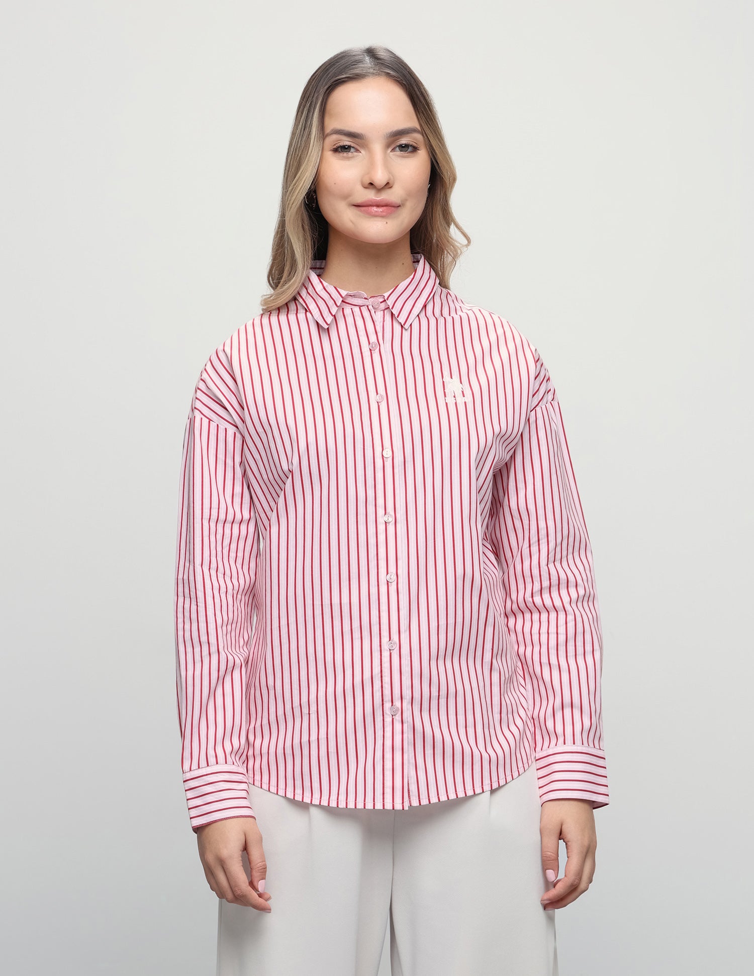 Vertical Striped Oversized Fit Shirt Light Pink - U.S. Polo Assn. India | Large