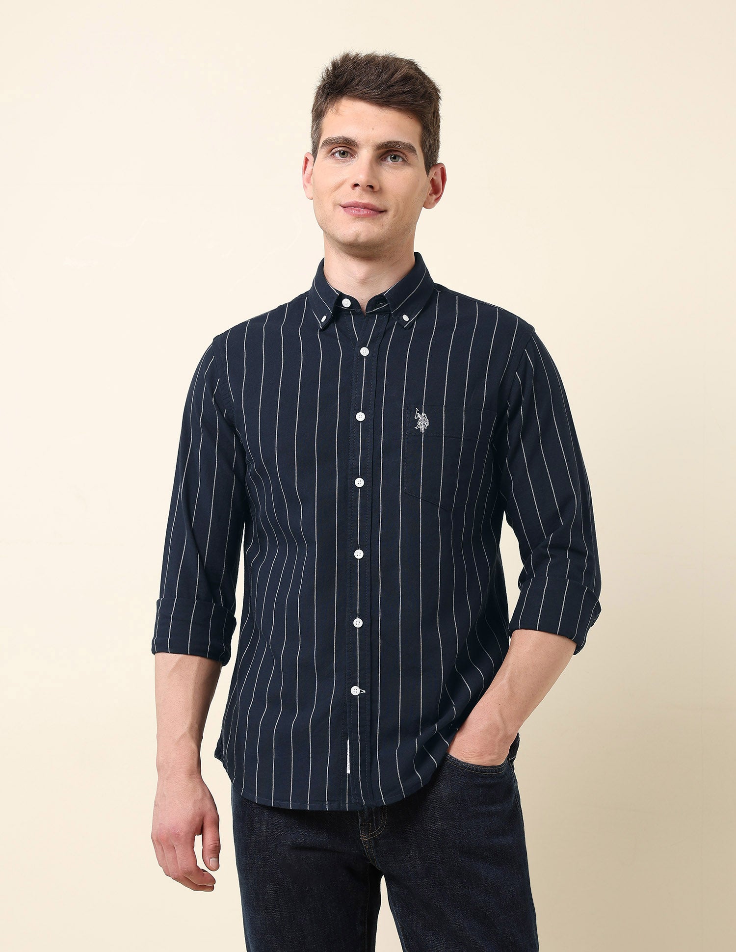 Pinstriped Oxford Shirt Navy - U.S. Polo Assn. India | Large