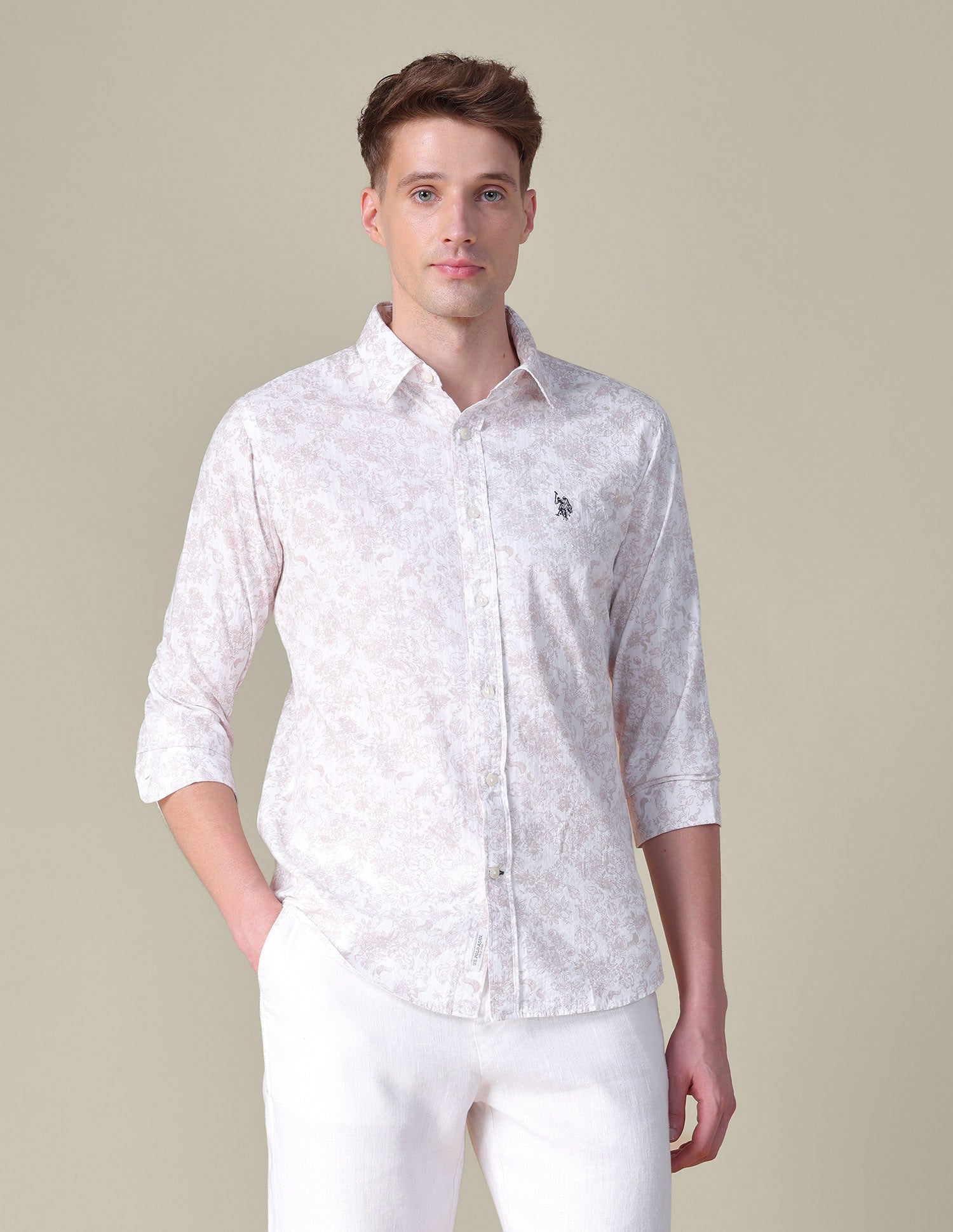 Floral Printed Tailored Fit Shirt Light Blue - U.S. POLO ASSN. | Large