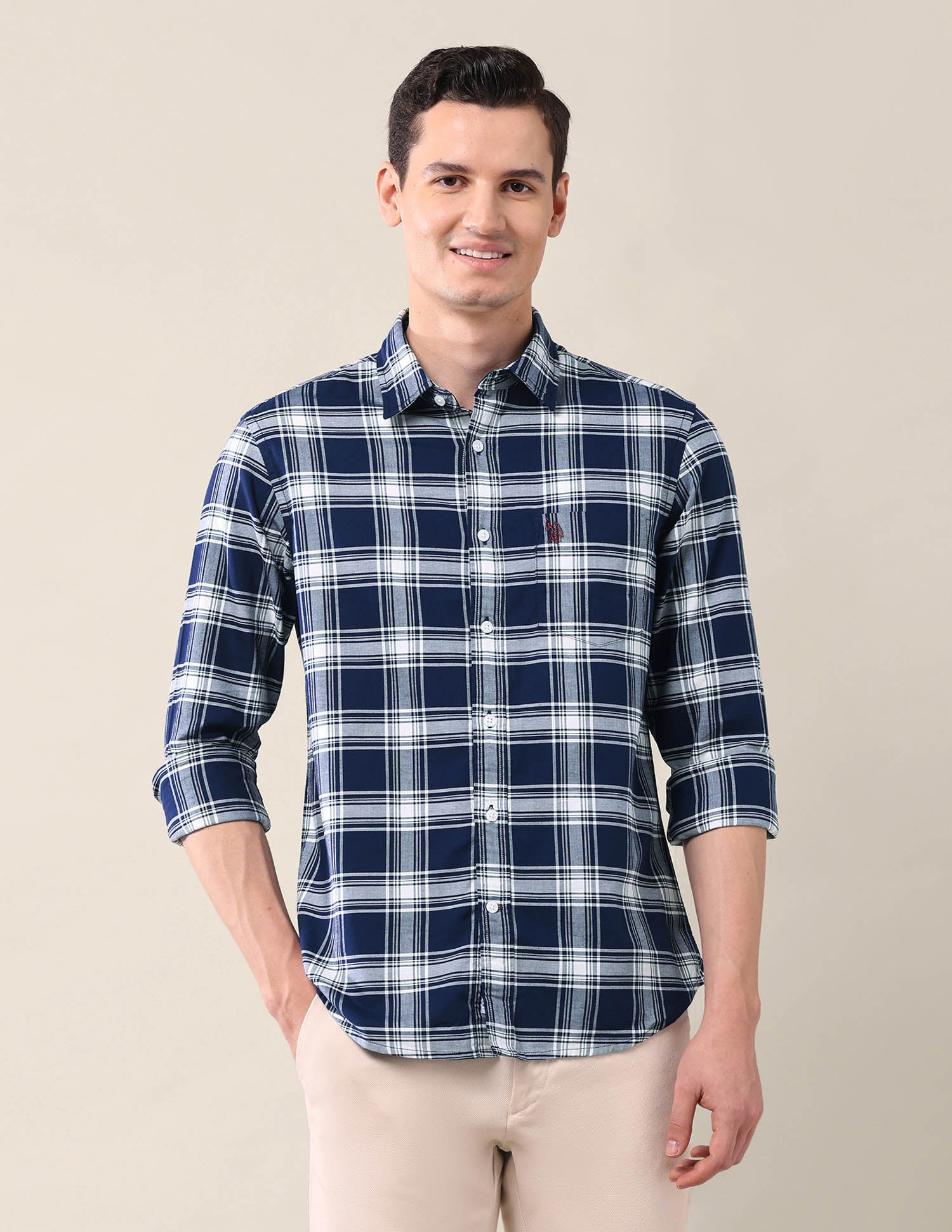 Tailored Fit Grid Tattersall Checked Shirt Navy - U.S. POLO ASSN. | Large