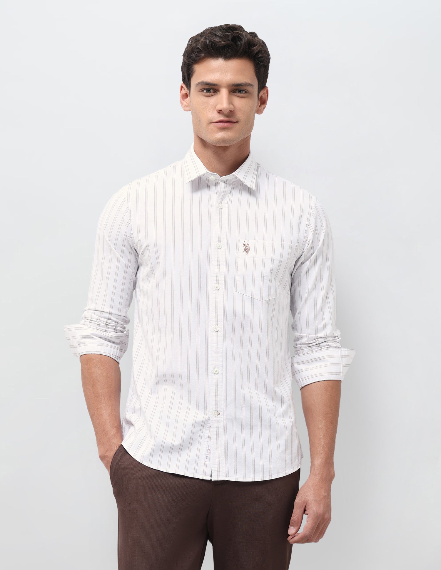 Vertical Striped Oxford Shirt Khaki - U.S. Polo Assn. India | Large