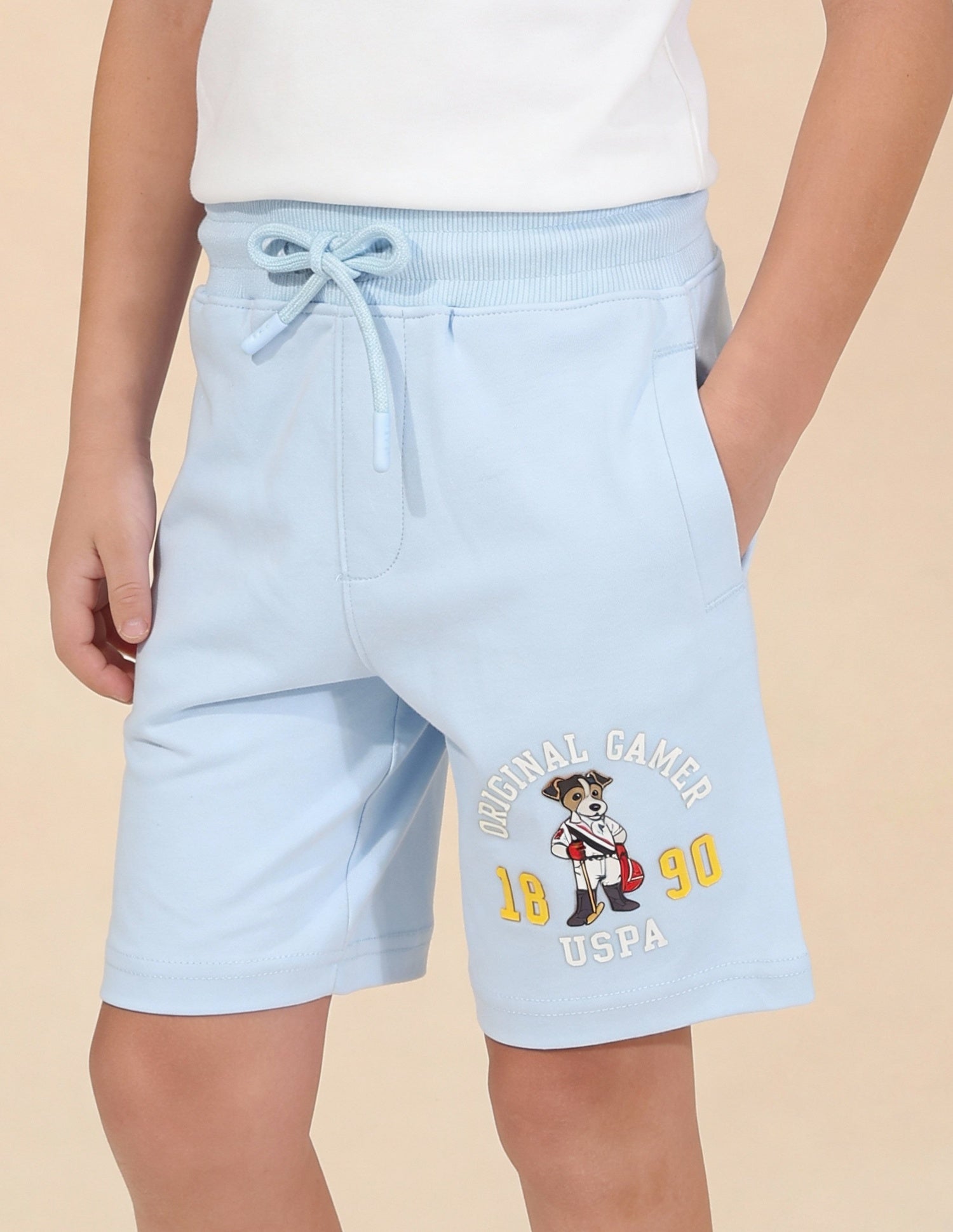 Graphic Brand Printed Regular Fit Shorts Light Blue - U.S. Polo Assn. India | Large