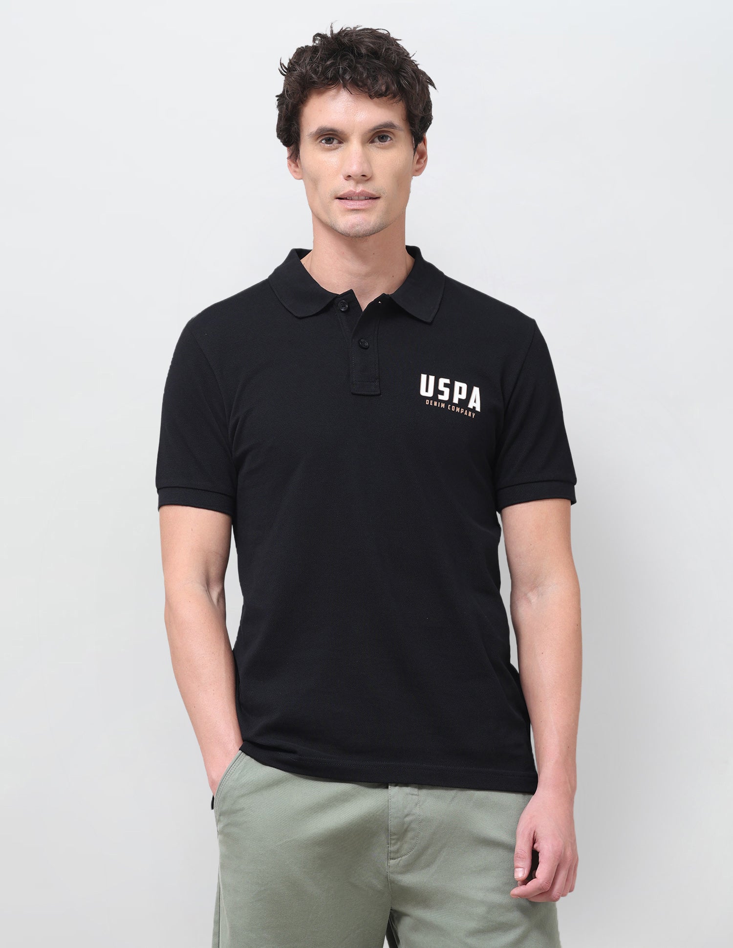 Brand Printed Slim Fit Polo Shirt Black - U.S. Polo Assn. India | Large
