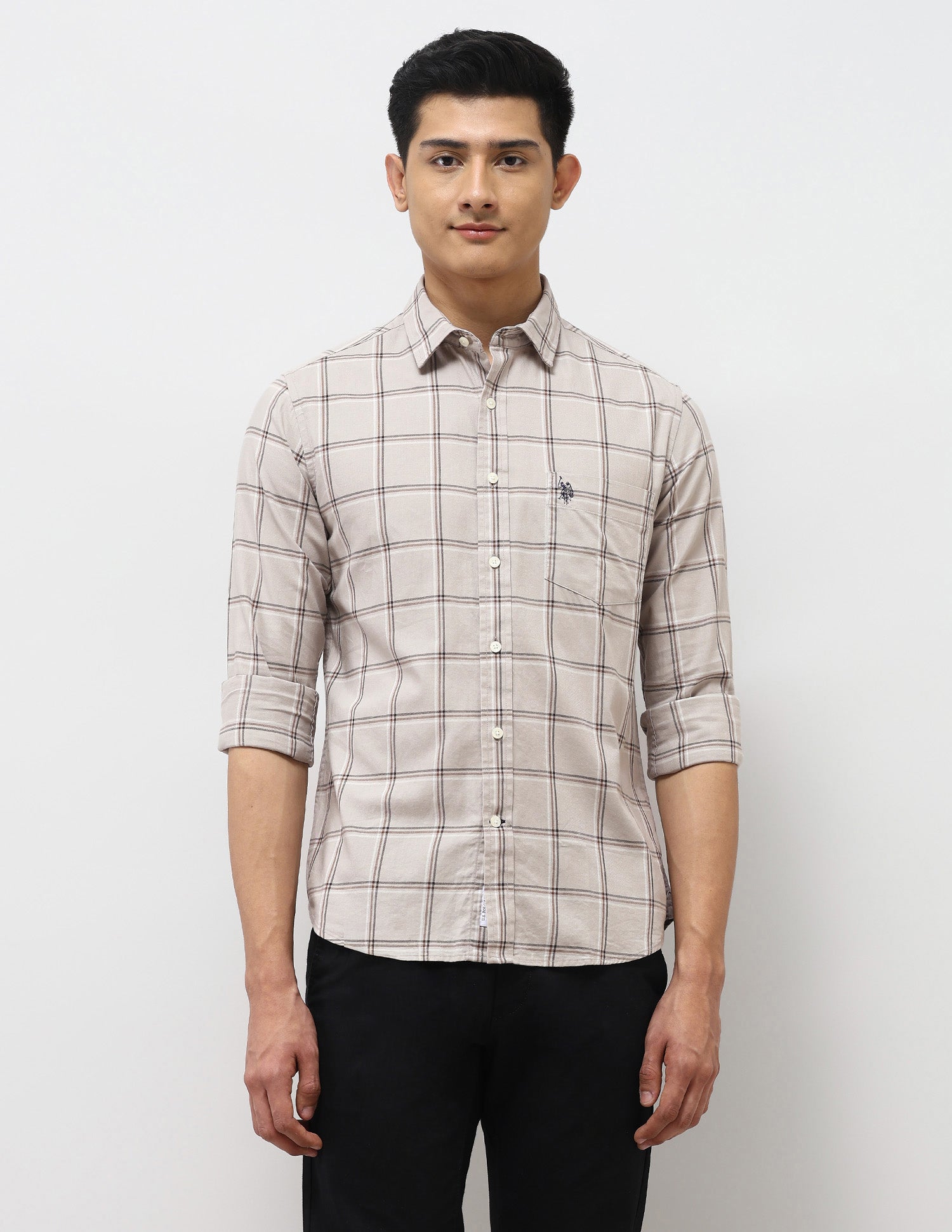 Pure Cotton Tailored Fit Shirt Grey - U.S. Polo Assn. India | Large