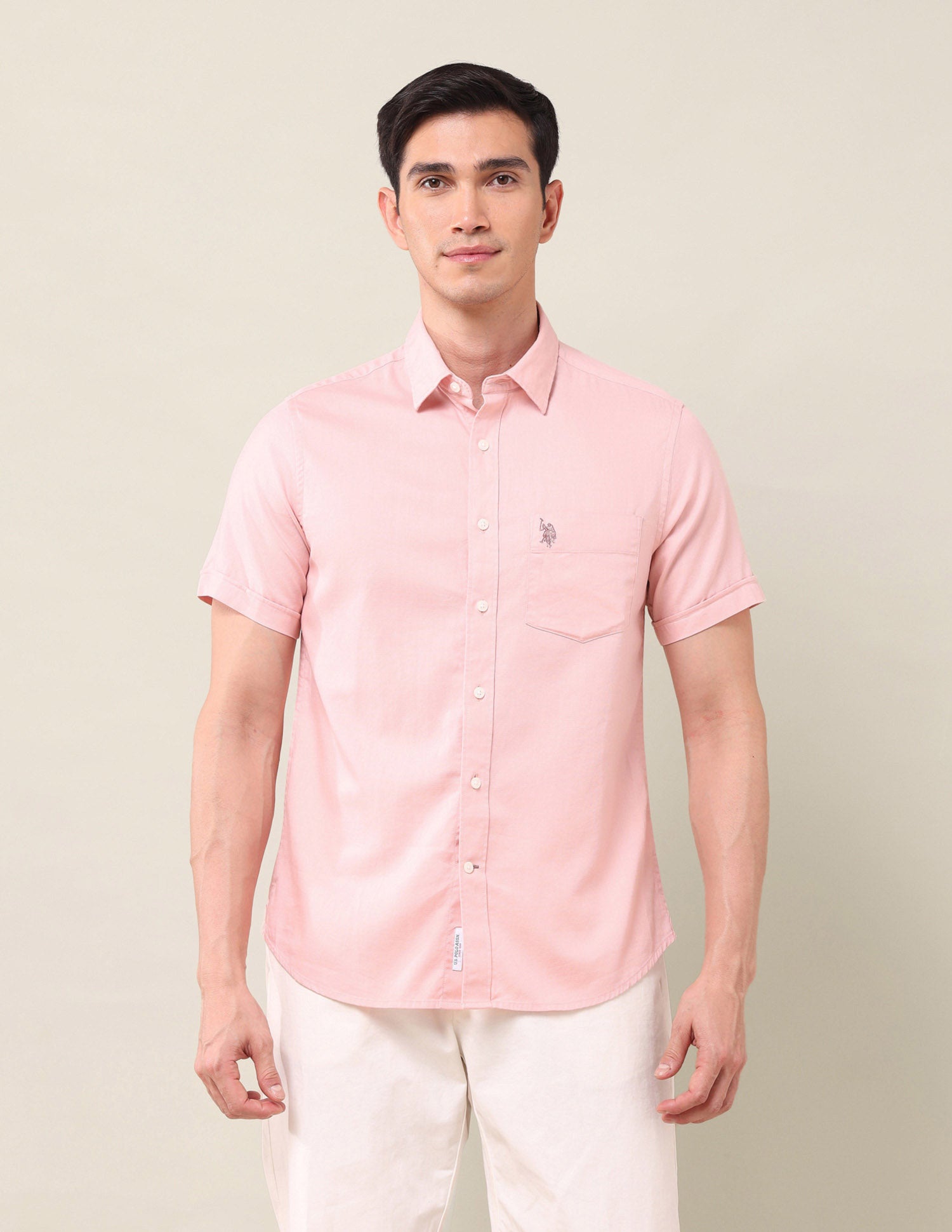 Tailored Fit Solid Shirt Light Pink - U.S. Polo Assn. India | Large