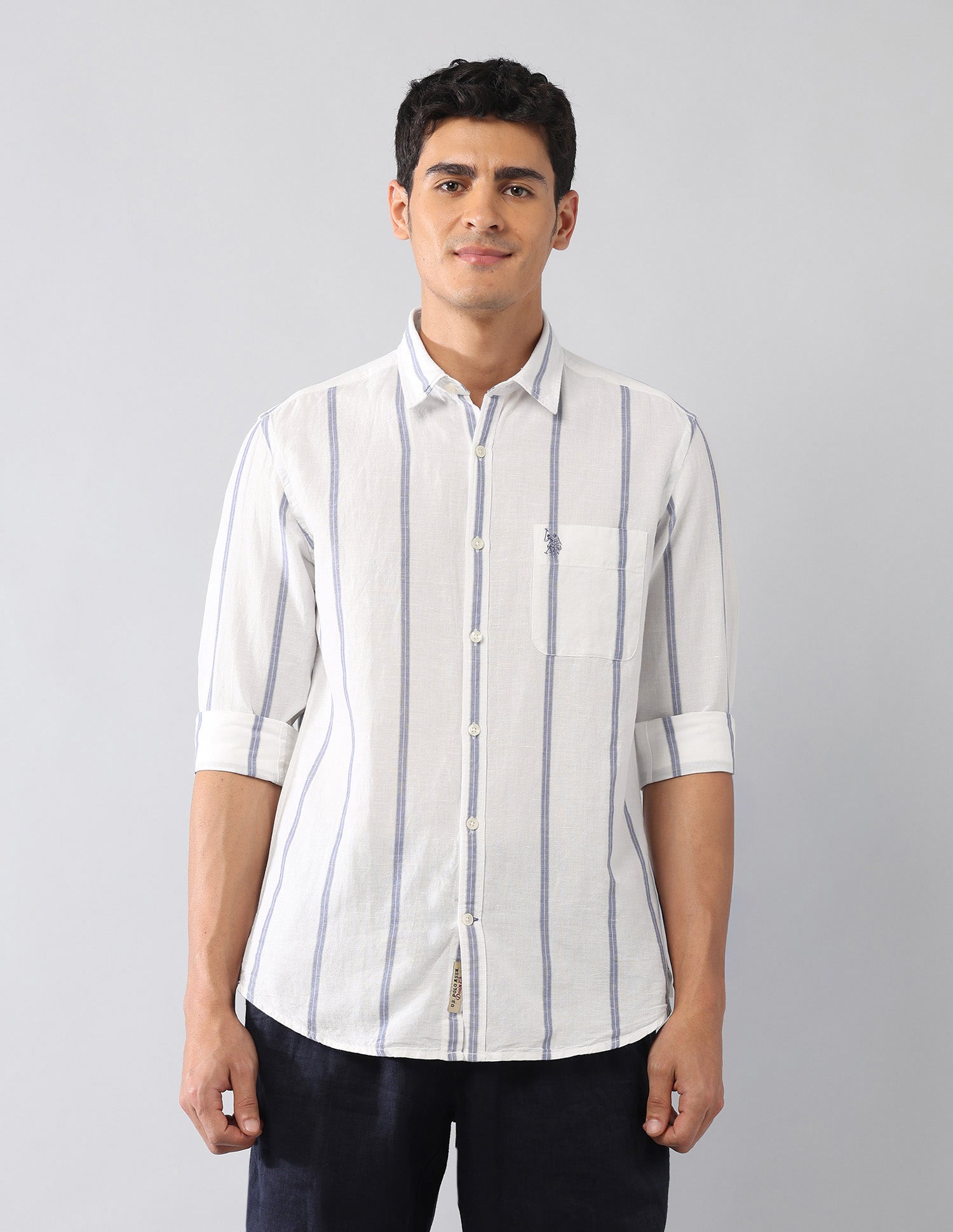 Vertical Striped Poplin Regular Fit Shirt White - U.S. Polo Assn. India | Large