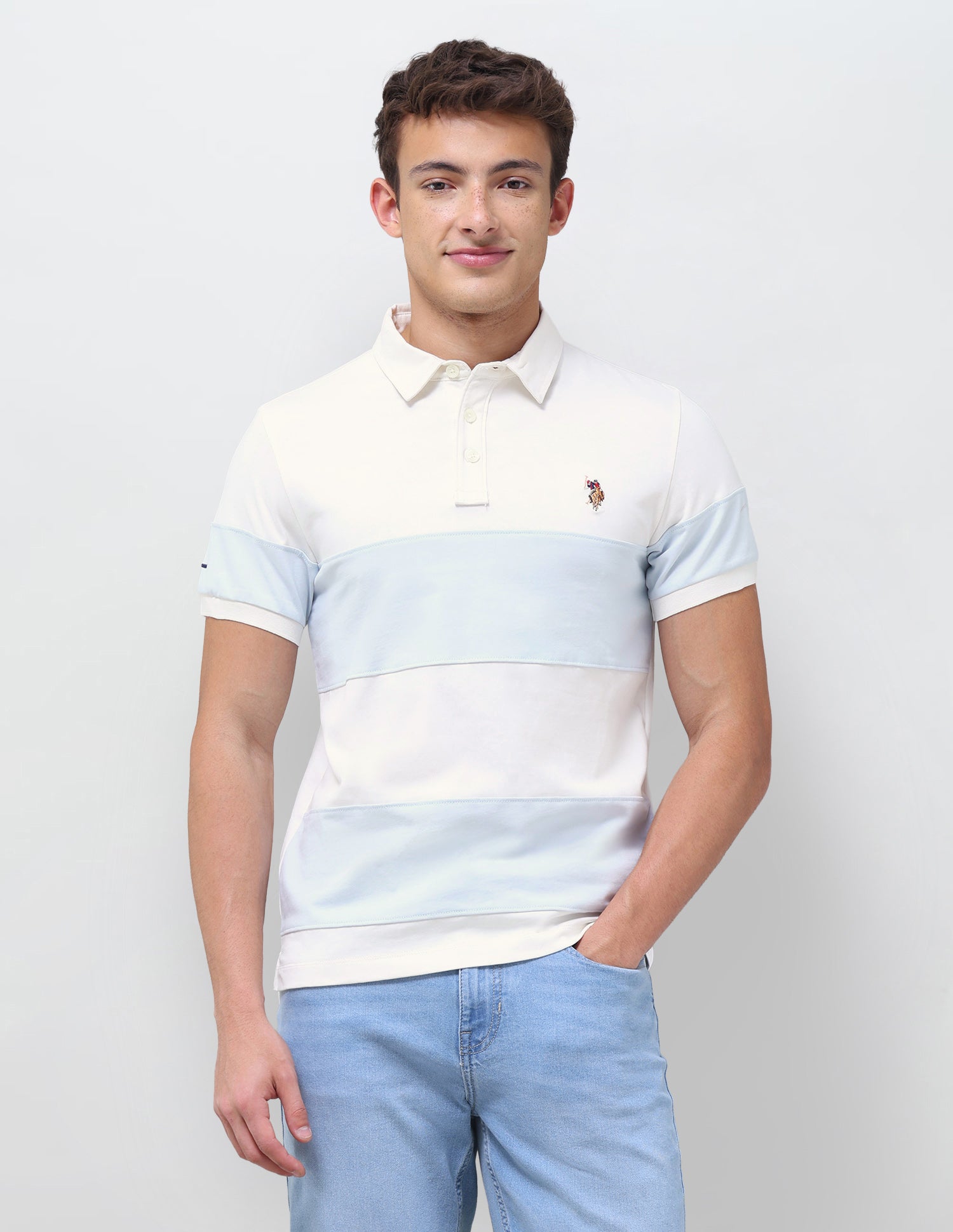 Colourblocked Slim Fit Polo Shirt Light Blue - U.S. Polo Assn. India | Large