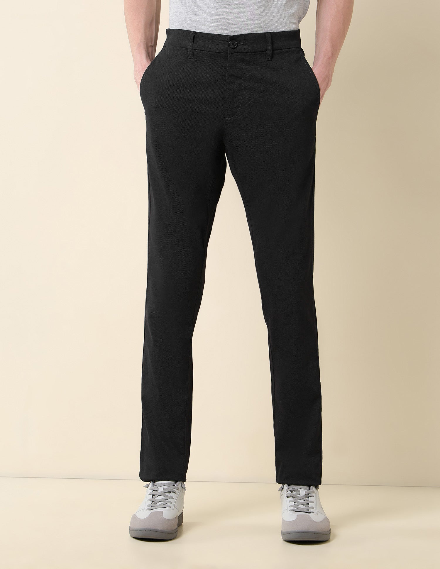 Textured Austin Slim Fit Twill Trousers Black - U.S. Polo Assn. India | Large