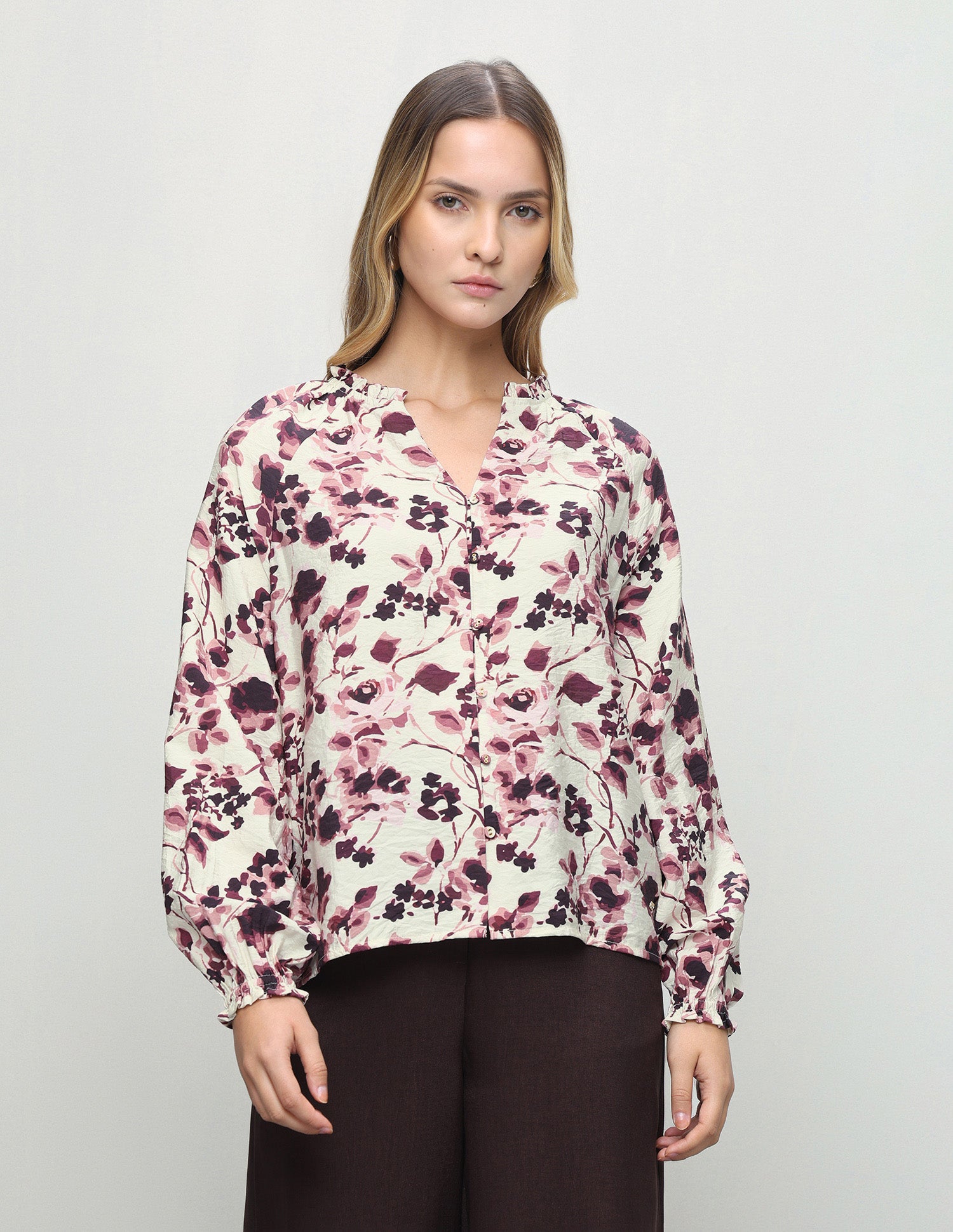 Abstract Floral Printed Button Down Top Maroon - U.S. Polo Assn. India | Large