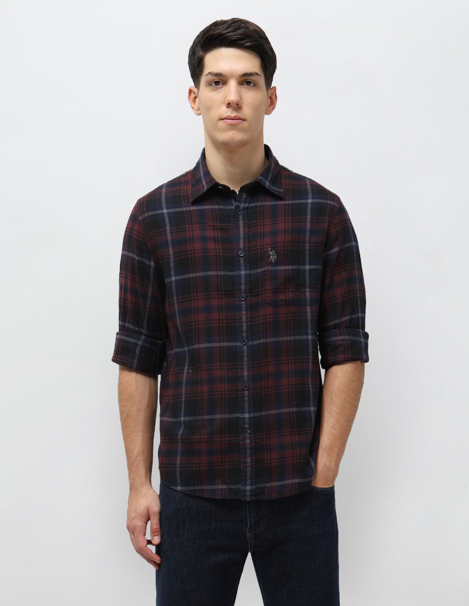 Plaid Checked Twill Shirt Maroon - U.S. POLO ASSN. | Large