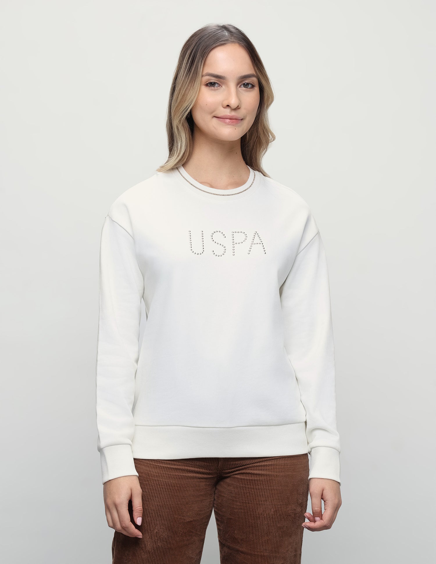 Brand Embellished Relaxed Fit Sweatshirt Off White - U.S. Polo Assn. India | Large