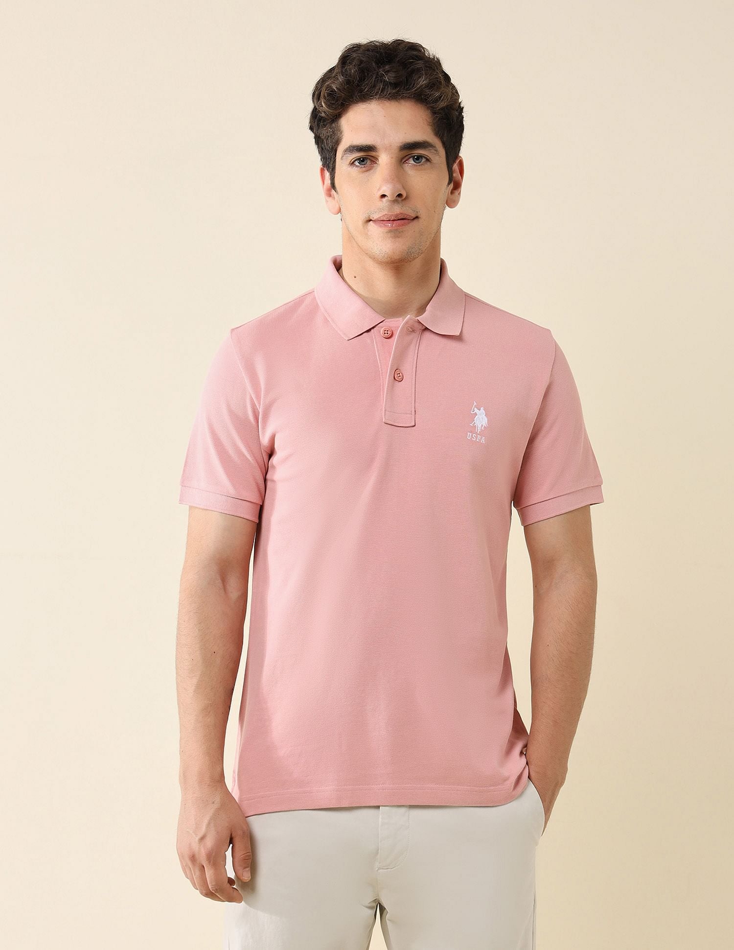 Pure Cotton Slim Fit Polo Shirt Light Pink - U.S. Polo Assn. India | Large