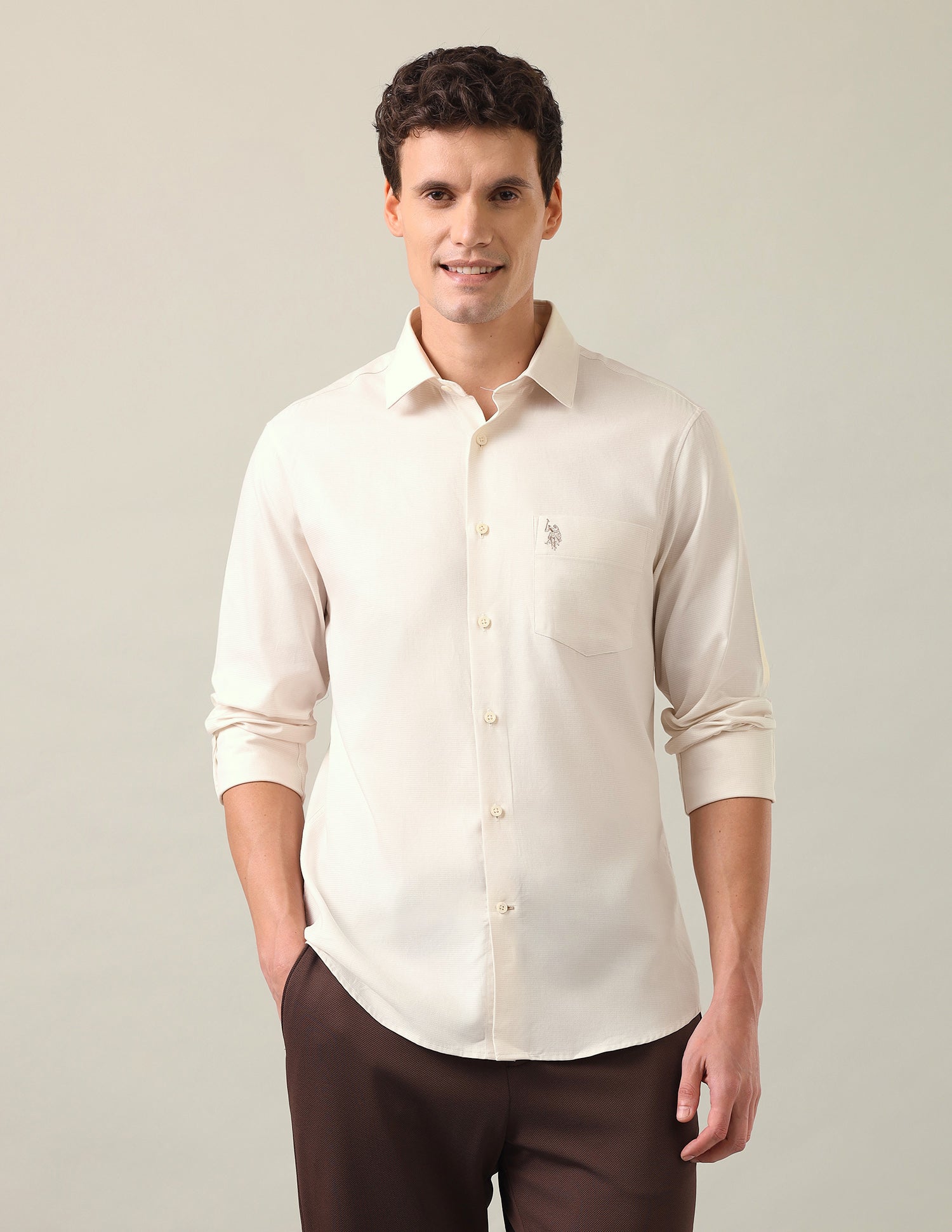 Textured Dobby Shirt Ivory - U.S. Polo Assn. India | Large