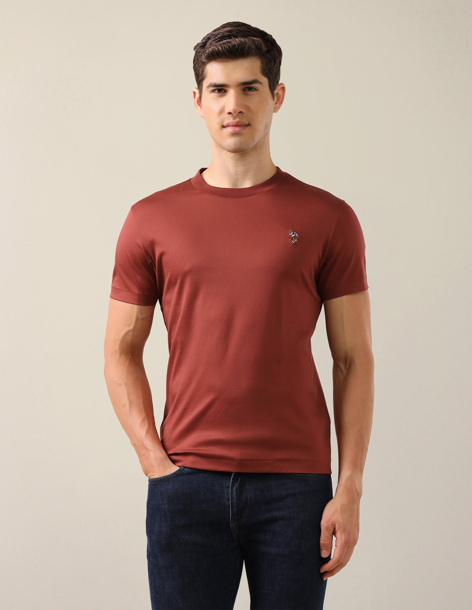 Solid Slim Fit T-Shirt Rust - U.S. Polo Assn. India | Large