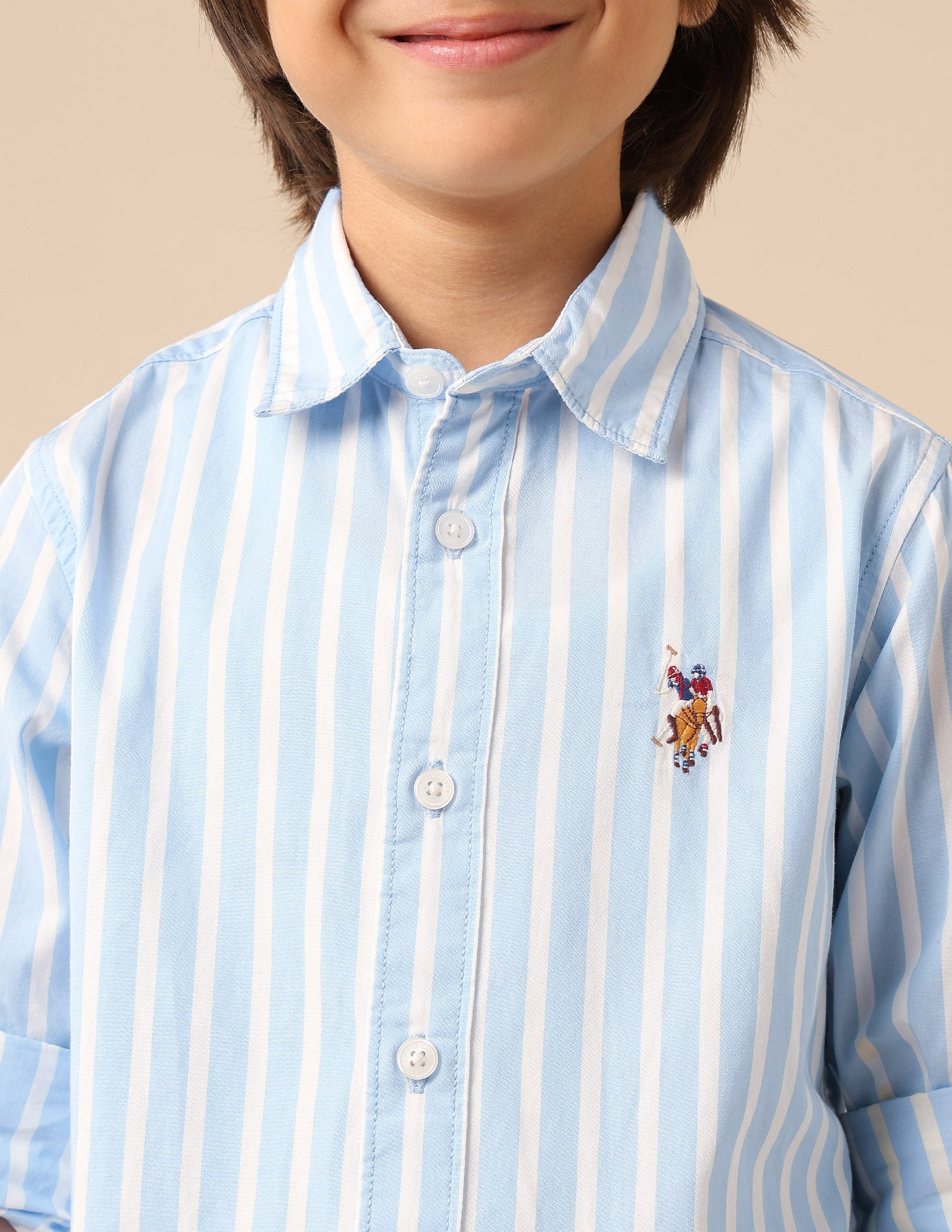Boys Vertical Striped Regular Fit Shirt Light Blue - U.S. POLO ASSN. | Large