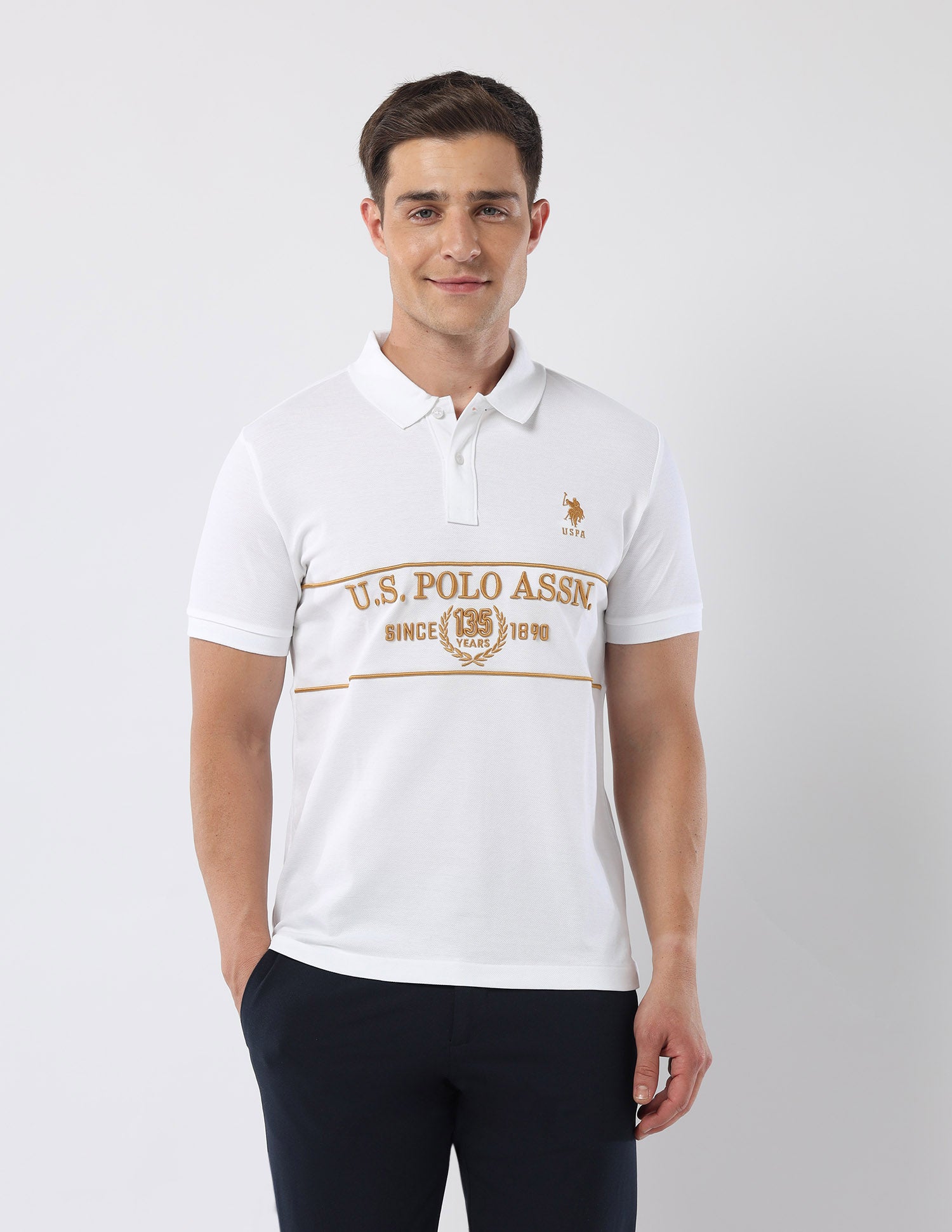 Brand Embroidered135 Anniversary Polo Shirt White - U.S. Polo Assn. India | Large