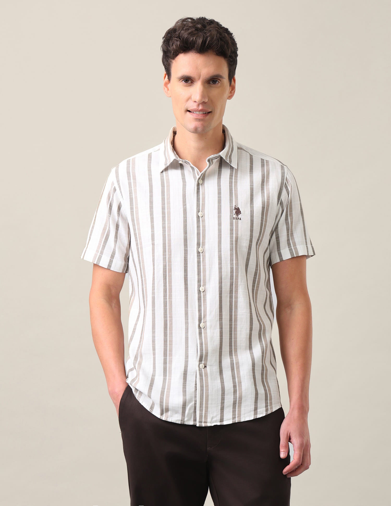 Vertical Striped Regular Fit Shirt Brown - U.S. Polo Assn. India | Large