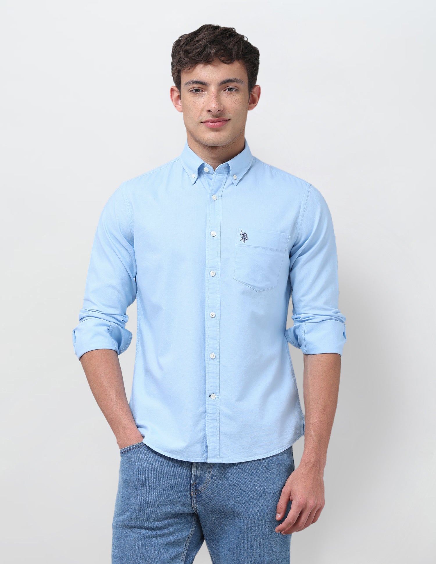 Tailored Fit Oxford Button Down Shirt Light Blue - U.S. Polo Assn. India | Large