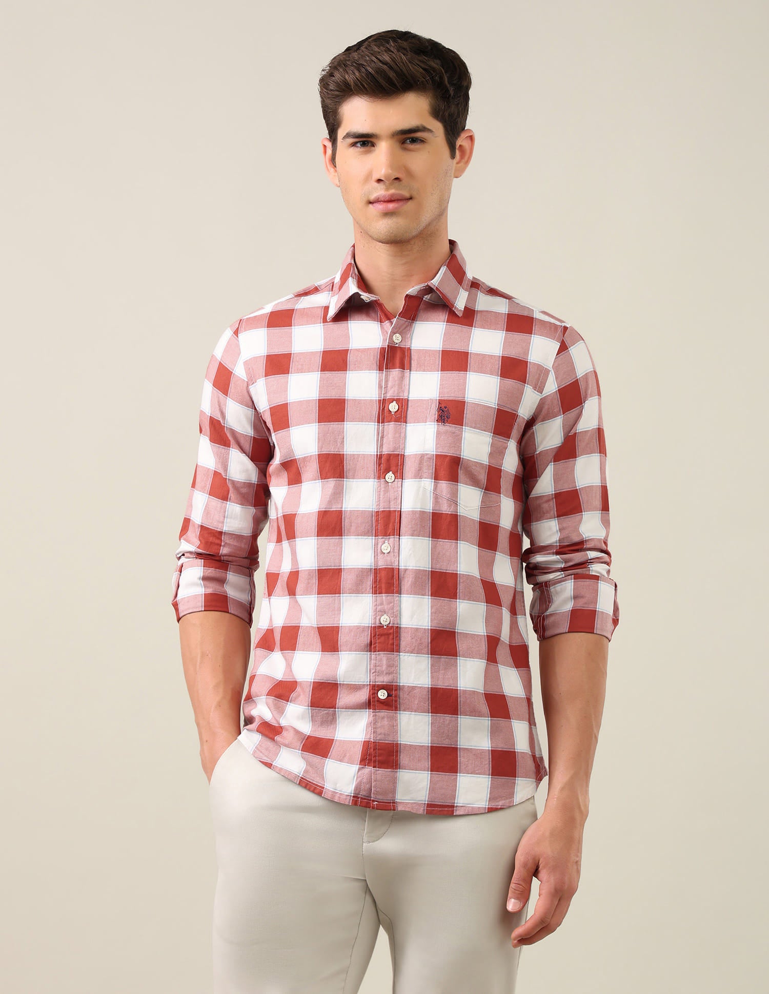 Twill Grid Tattersall Checked Shirt Red - U.S. Polo Assn. India | Large