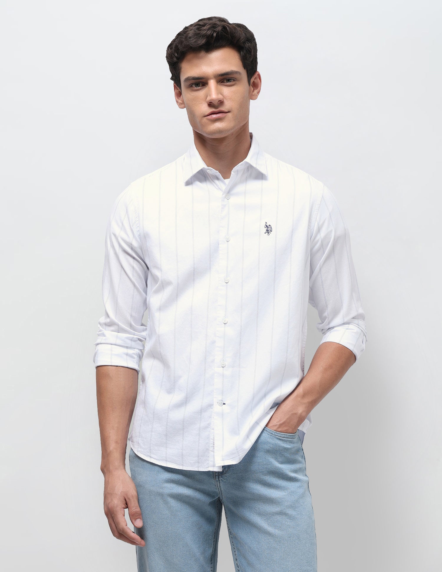 Vertical Striped Regular Fit Shirt White - U.S. Polo Assn. India | Large