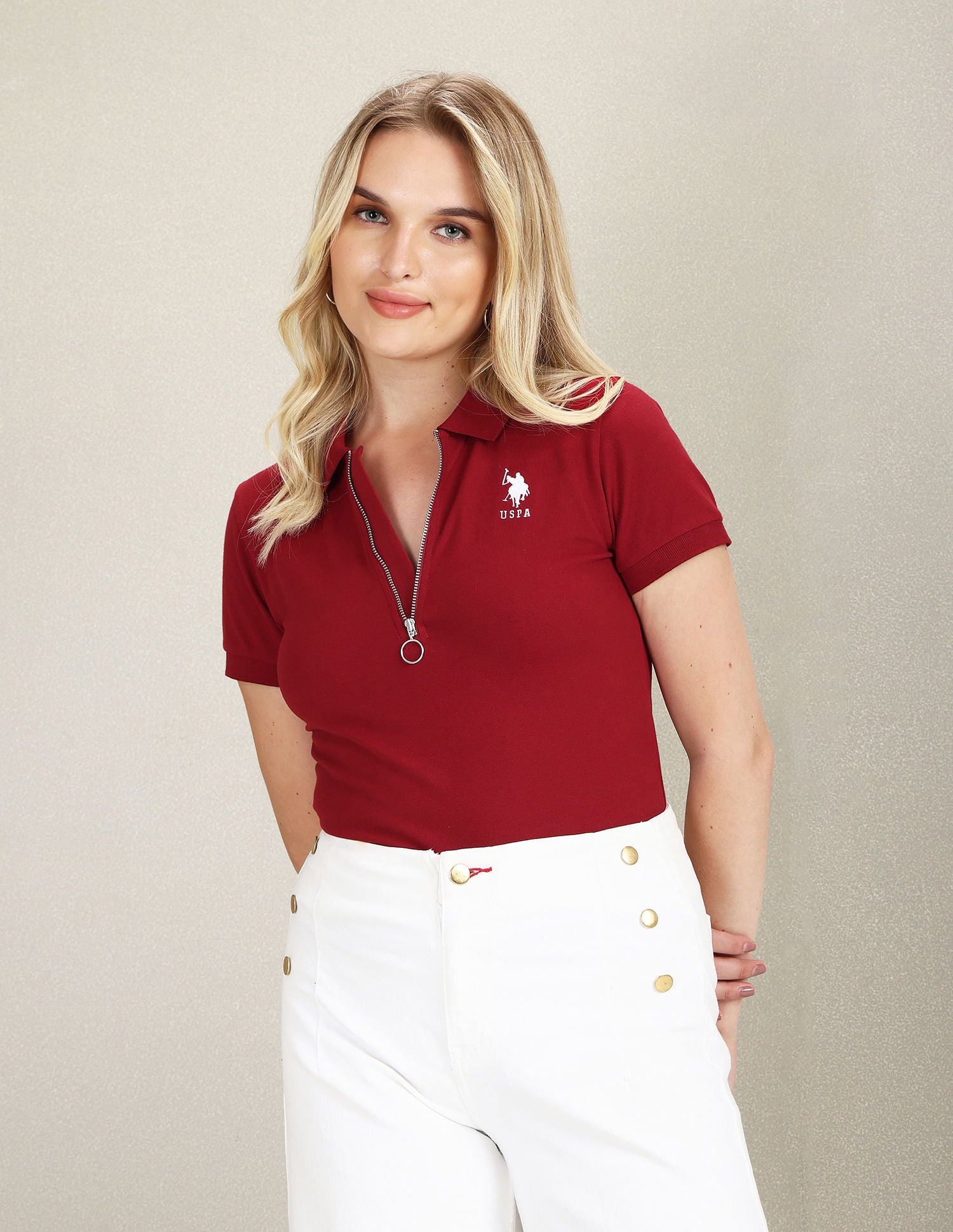 Zipper Placket Stretch Polo Shirt Maroon - U.S. POLO ASSN. | Large