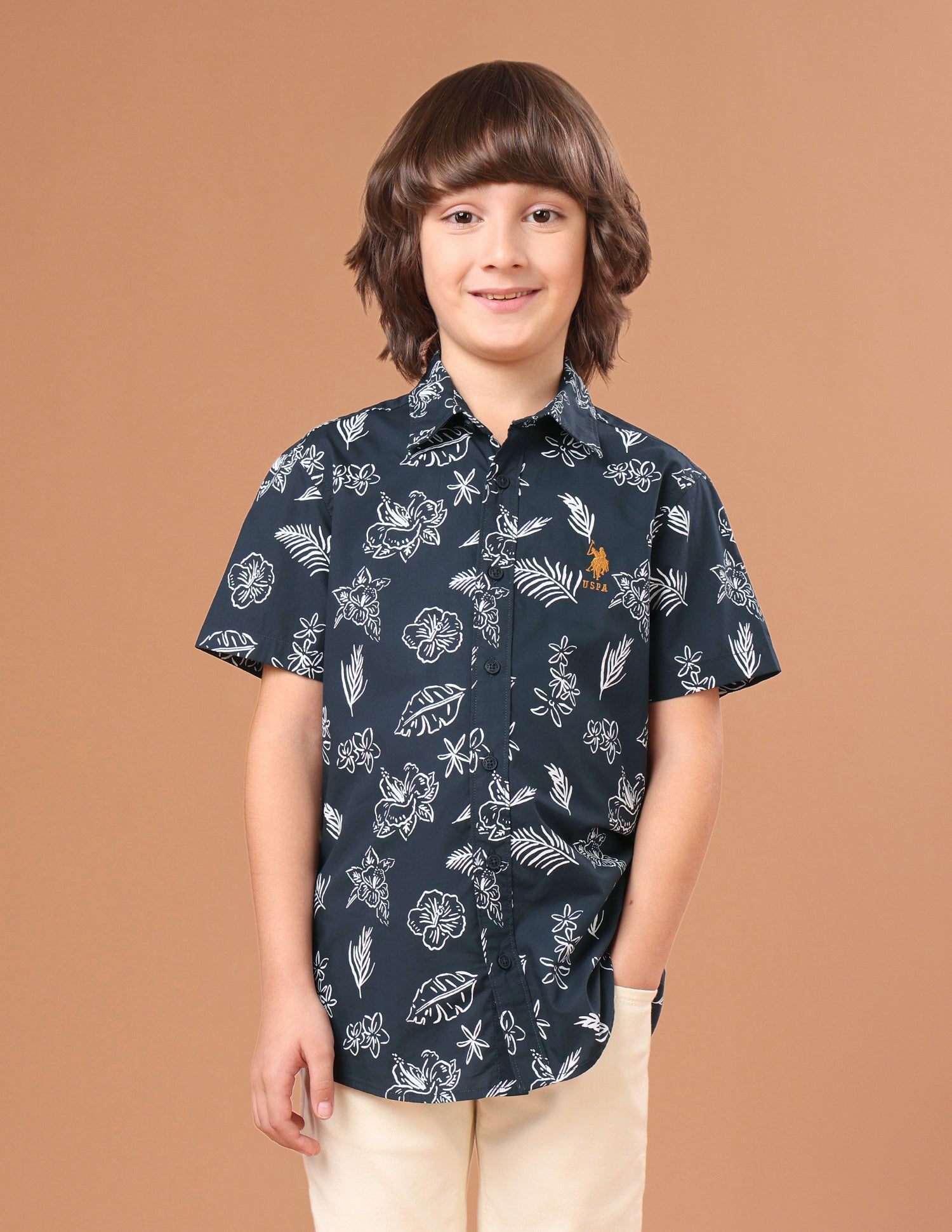 Floral Printed Regular Fit Shirt Navy - U.S. Polo Assn. India | Large