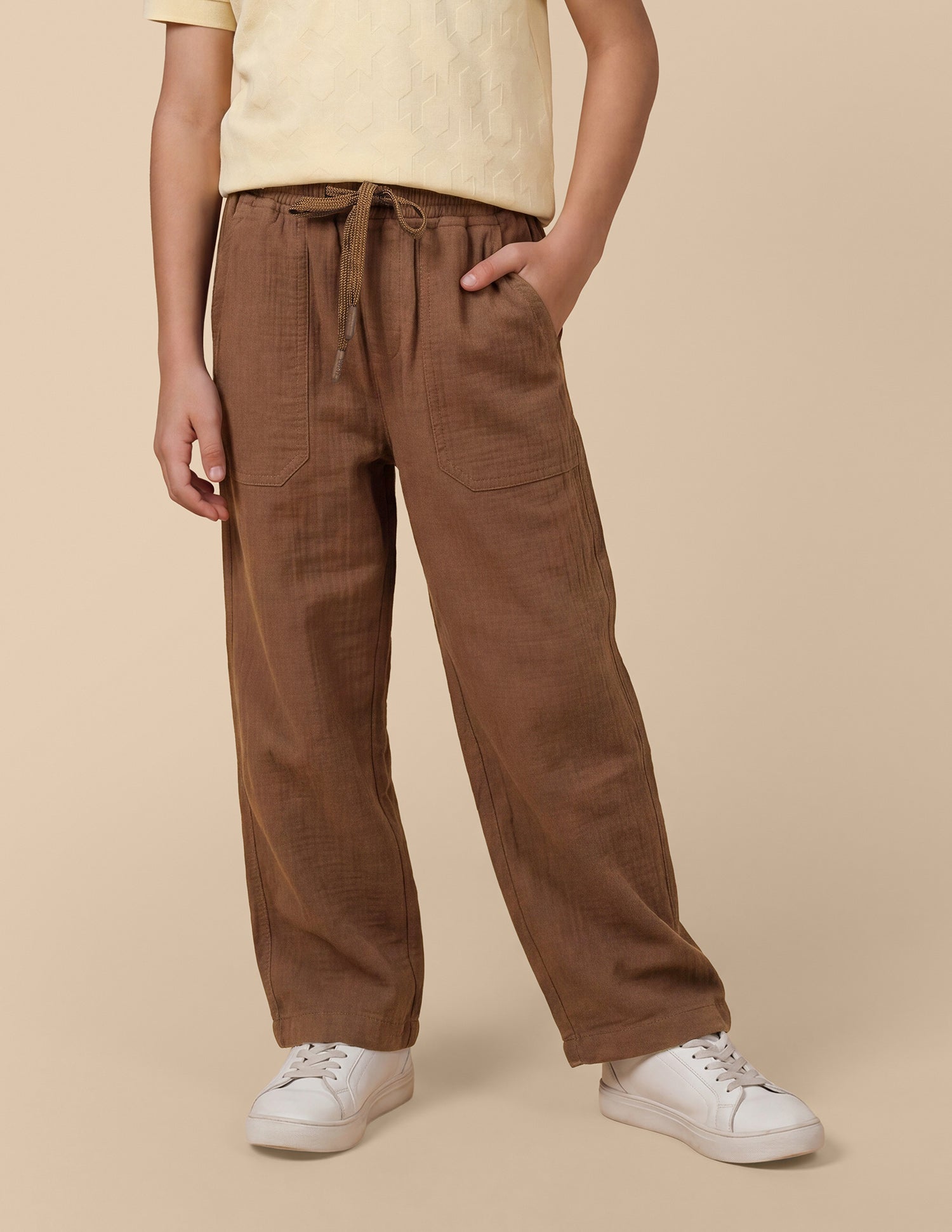 Relaxed Fit Crinkle Trousers Brown - U.S. Polo Assn. India | Large