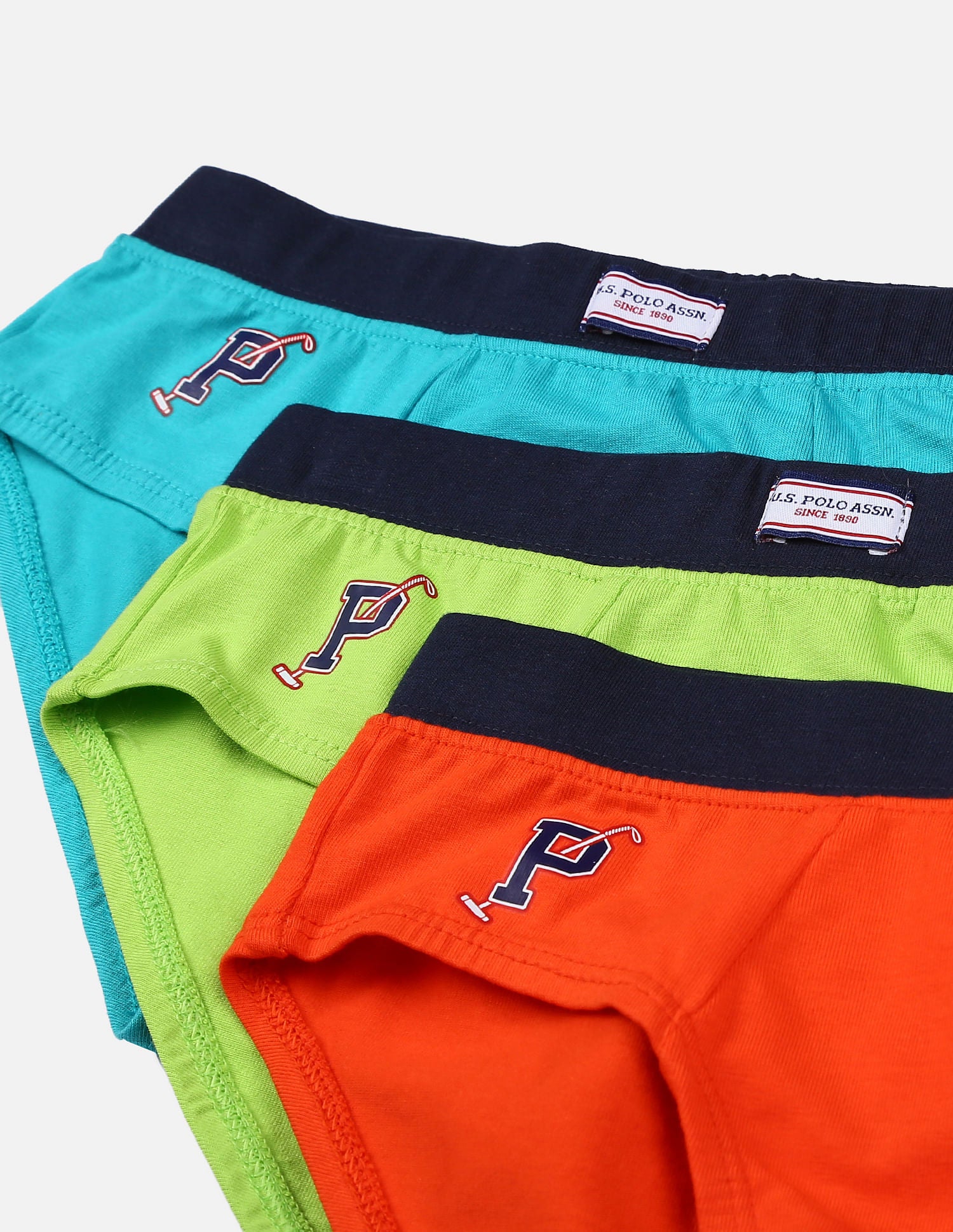 Solid Cotton Spandex IKBA Briefs - Pack Of 3 Green, Yellow and Orange - U.S. POLO ASSN. | Large