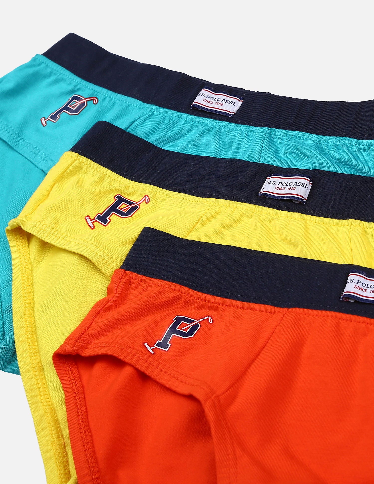 Solid Cotton Spandex IKBA Briefs - Pack Of 3 Blue, Yellow and Orange - U.S. POLO ASSN. | Large