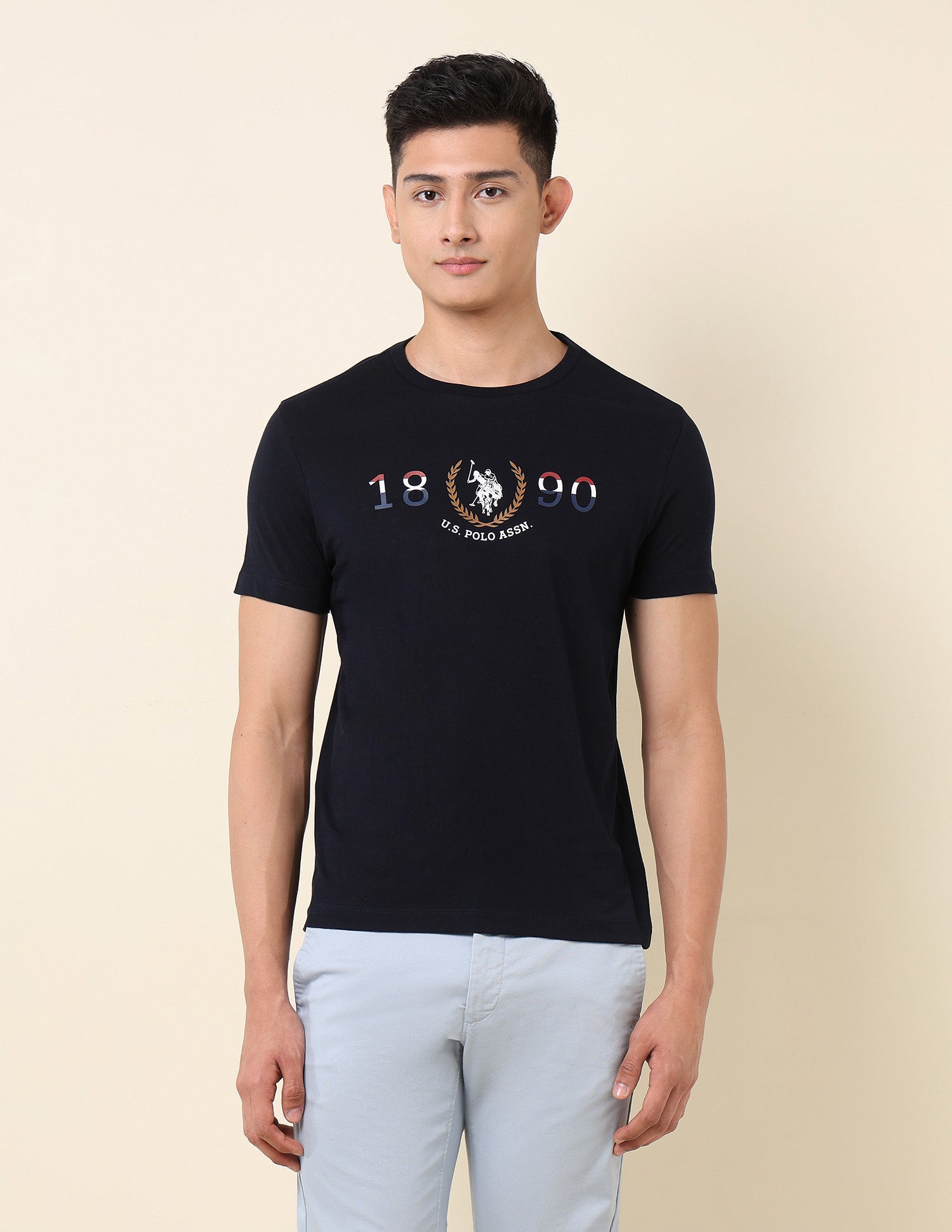 Brand Printed Pure Cotton T-Shirt Navy - U.S. Polo Assn. India | Large