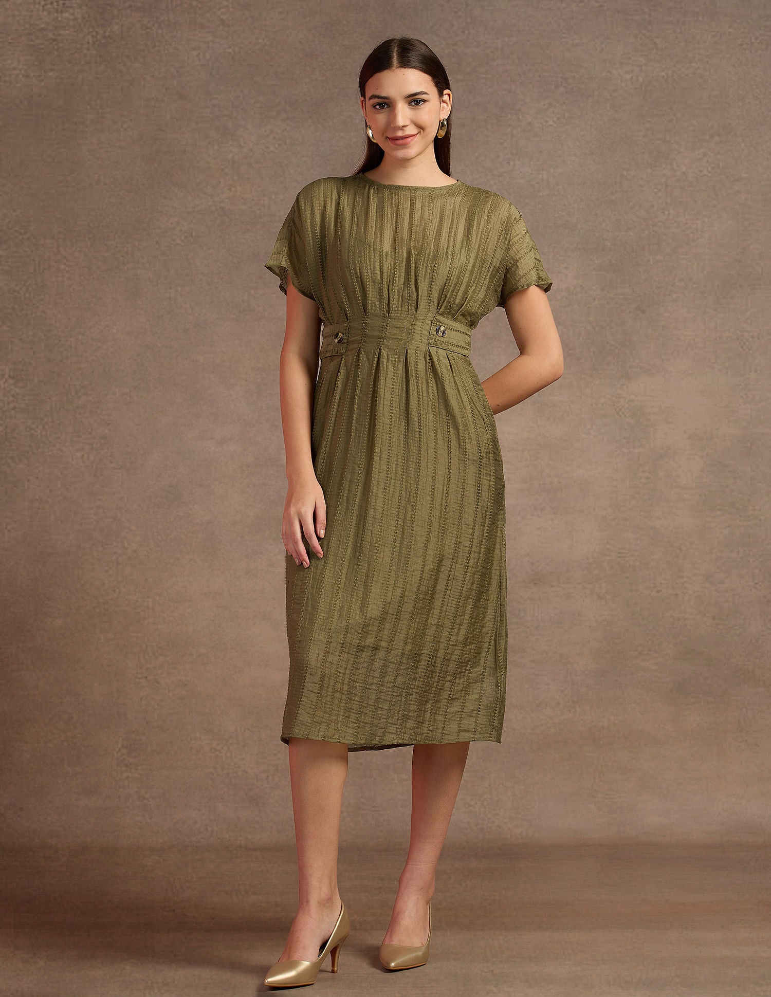 Textured Pattern A-Line Dress Green - U.S. POLO ASSN. | Large