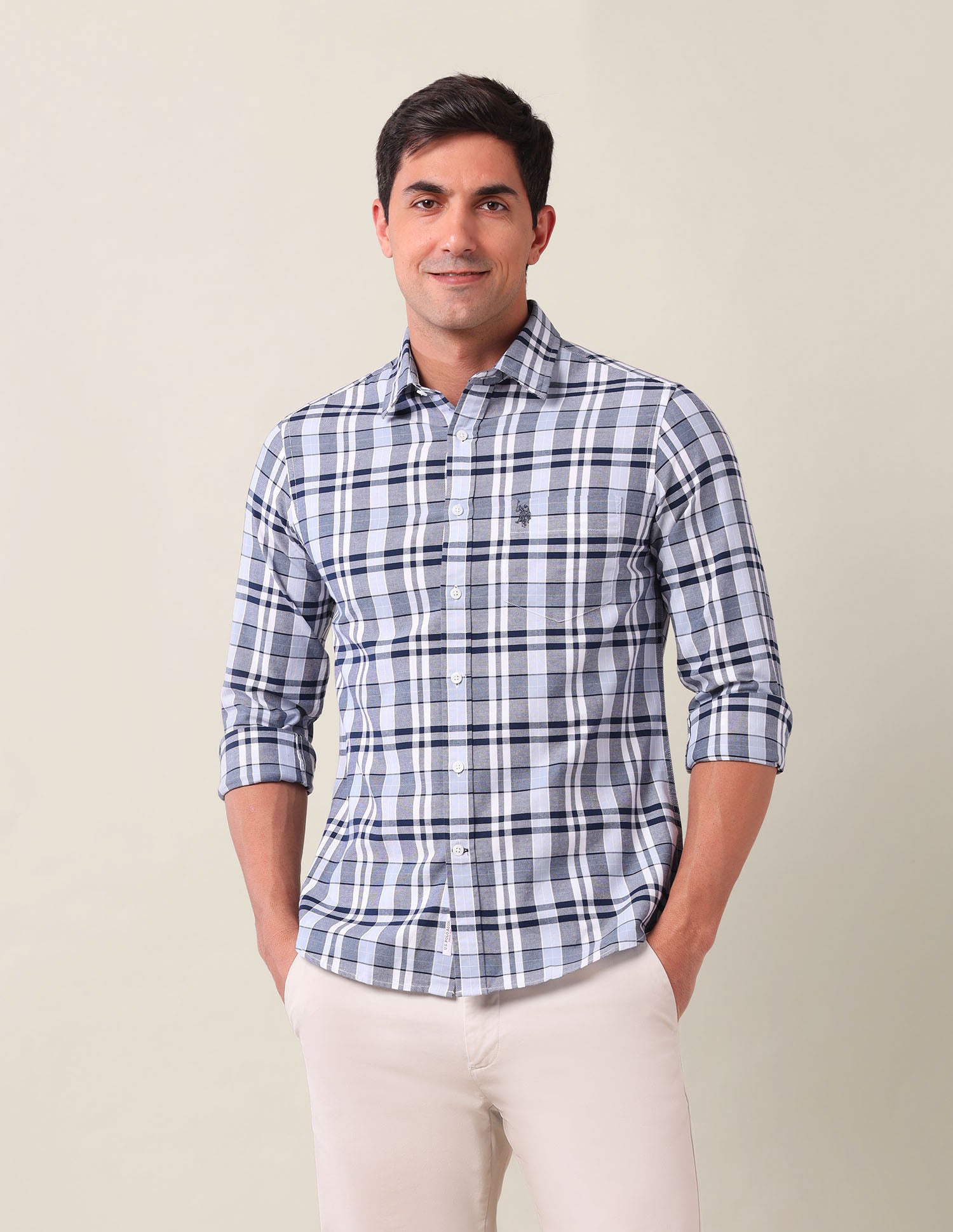Plaid Checked Tailored Fit Shirt Navy - U.S. Polo Assn. India | Large