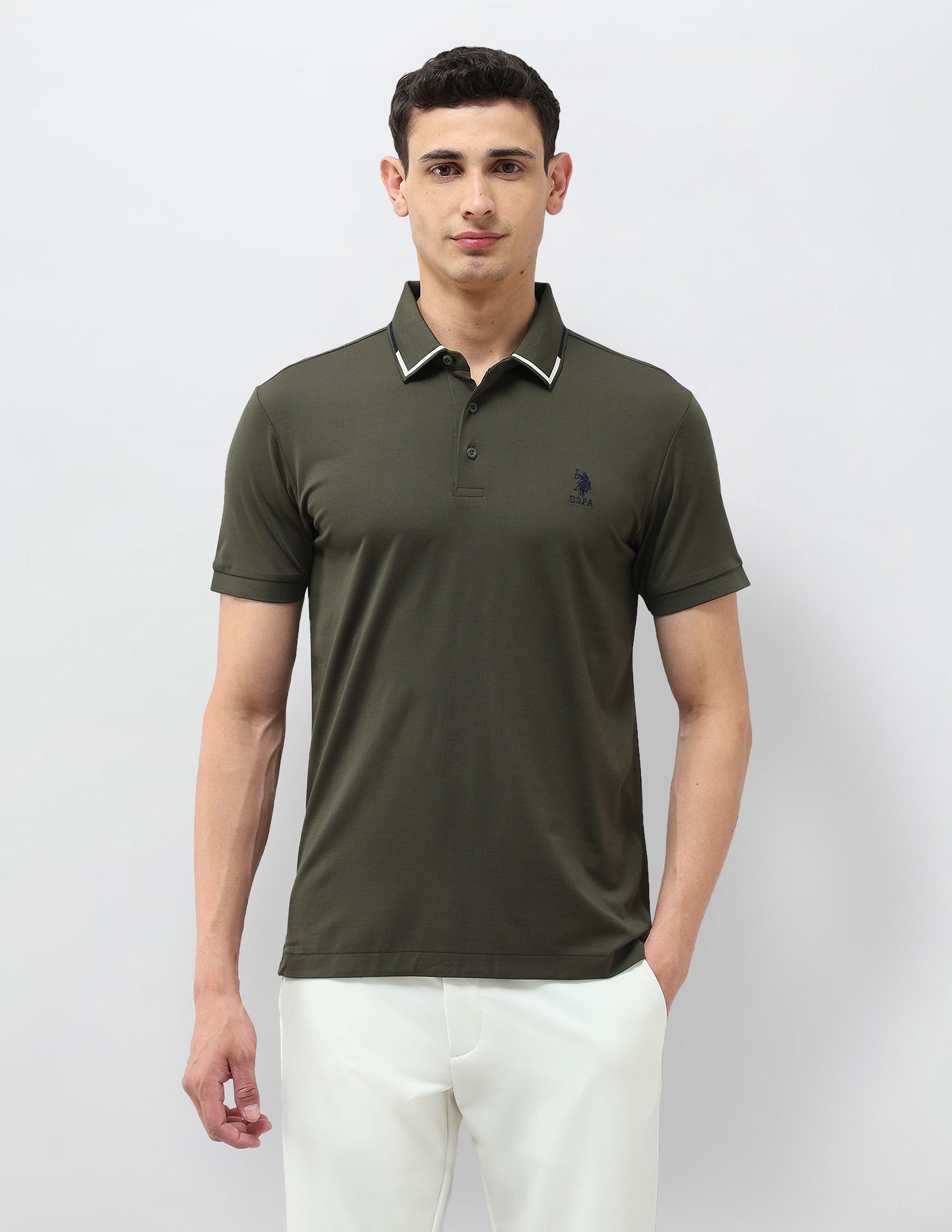 Solid Regular Fit Polo Shirt Olive - U.S. POLO ASSN. | Large