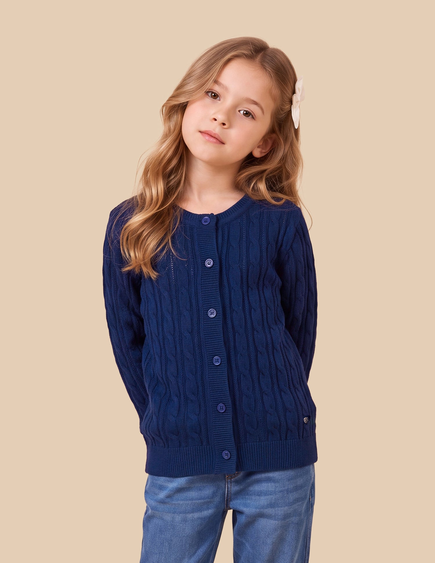 Cable Patterned Knit Relaxed Fit Sweater Navy - U.S. Polo Assn. India | Large