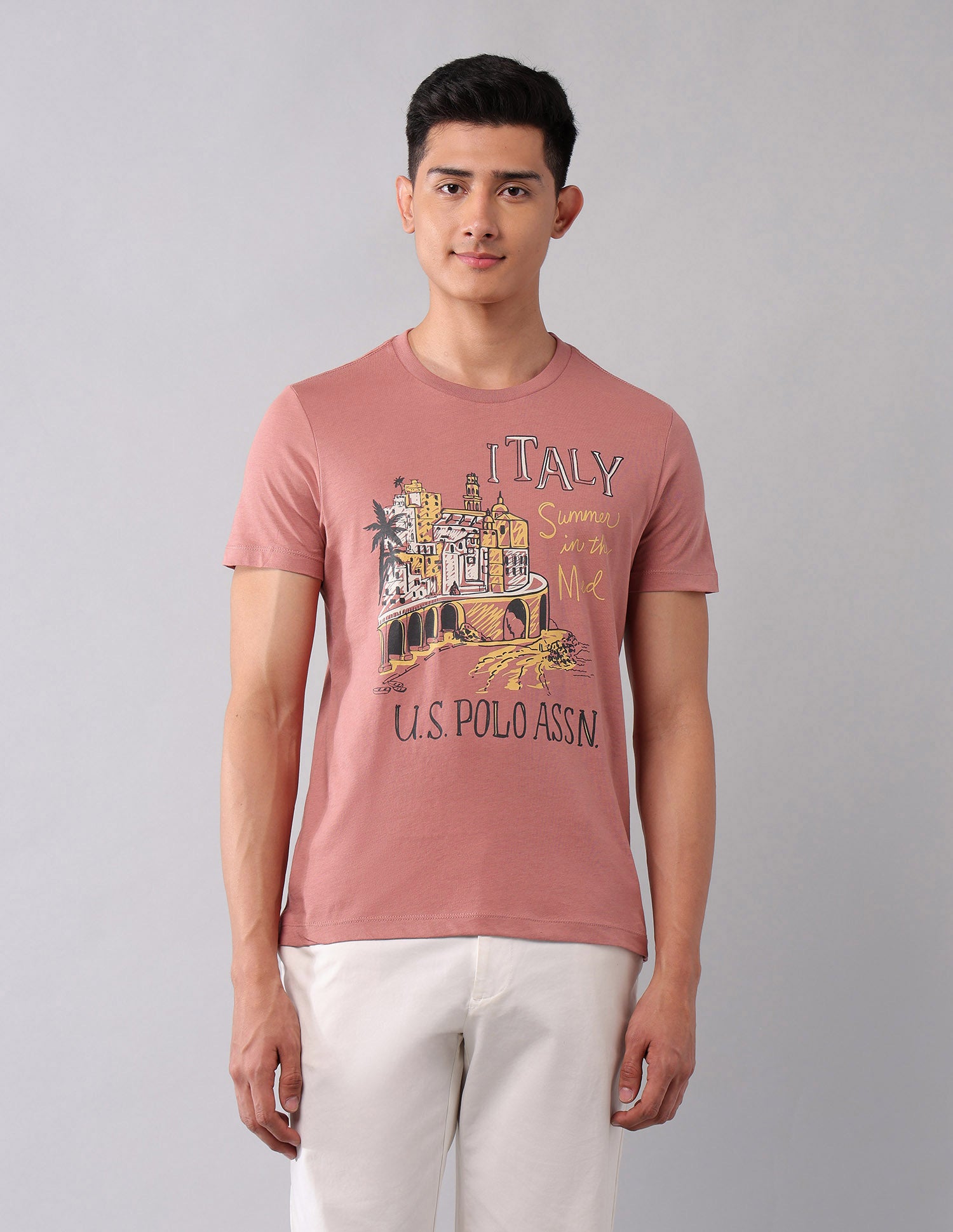 Muscle Fit Graphic Printed T-Shirt Peach - U.S. Polo Assn. India | Large