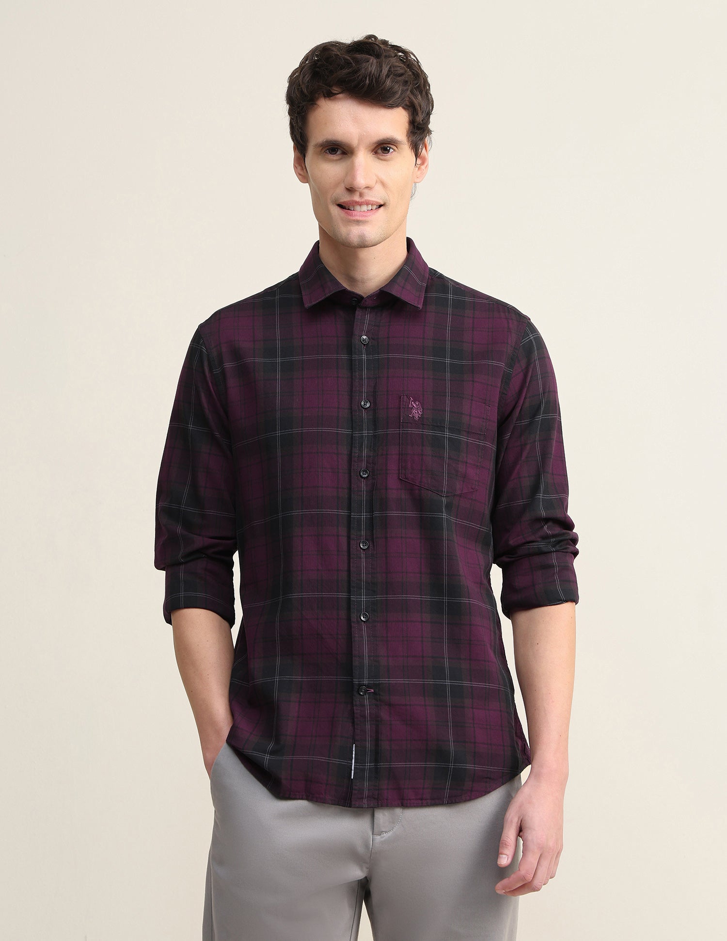 Plaid Checked Regular Fit Shirt Wine - U.S. Polo Assn. India | Large