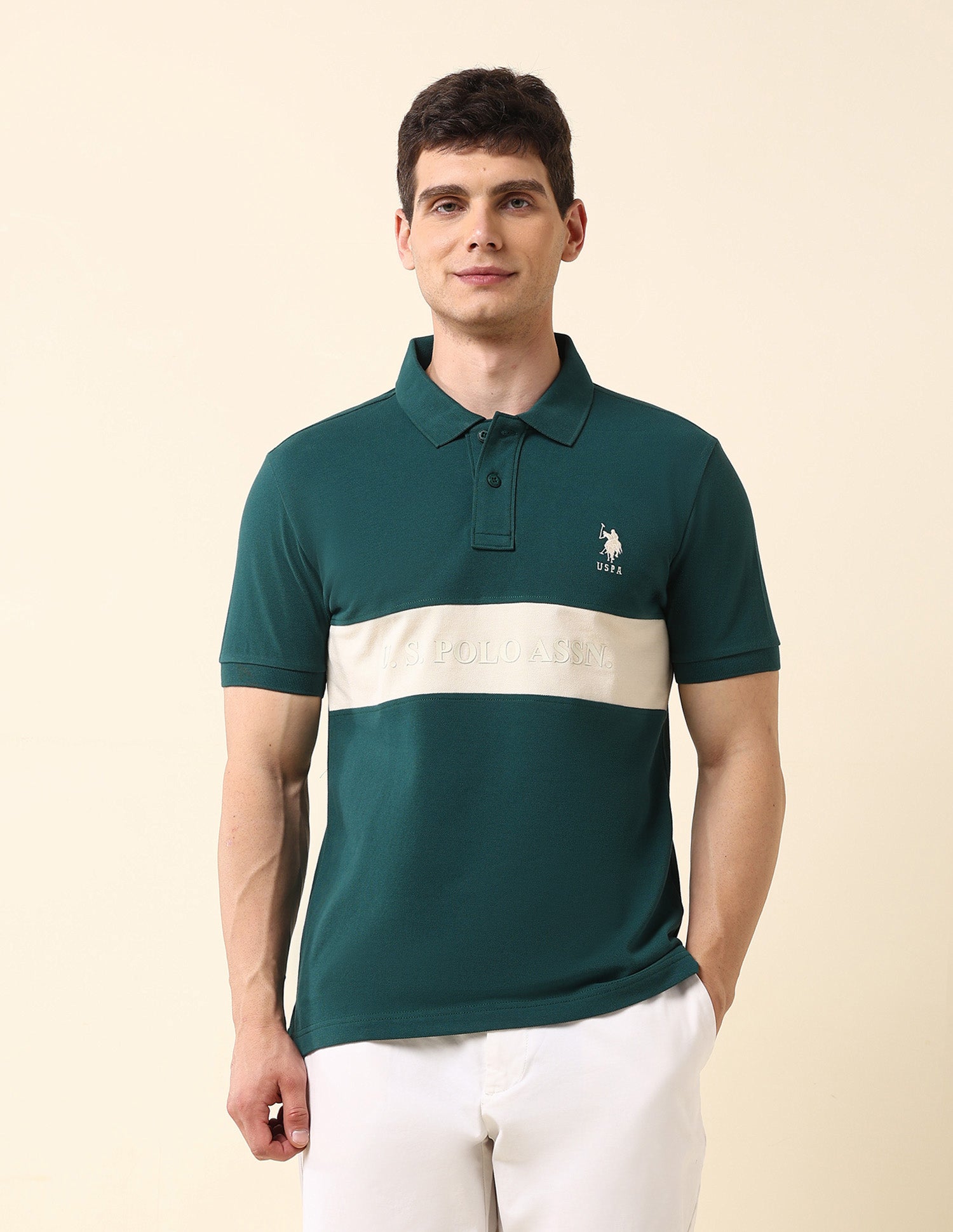 Brand Embossed Classic Polo Shirt Dark Green - U.S. Polo Assn. India | Large