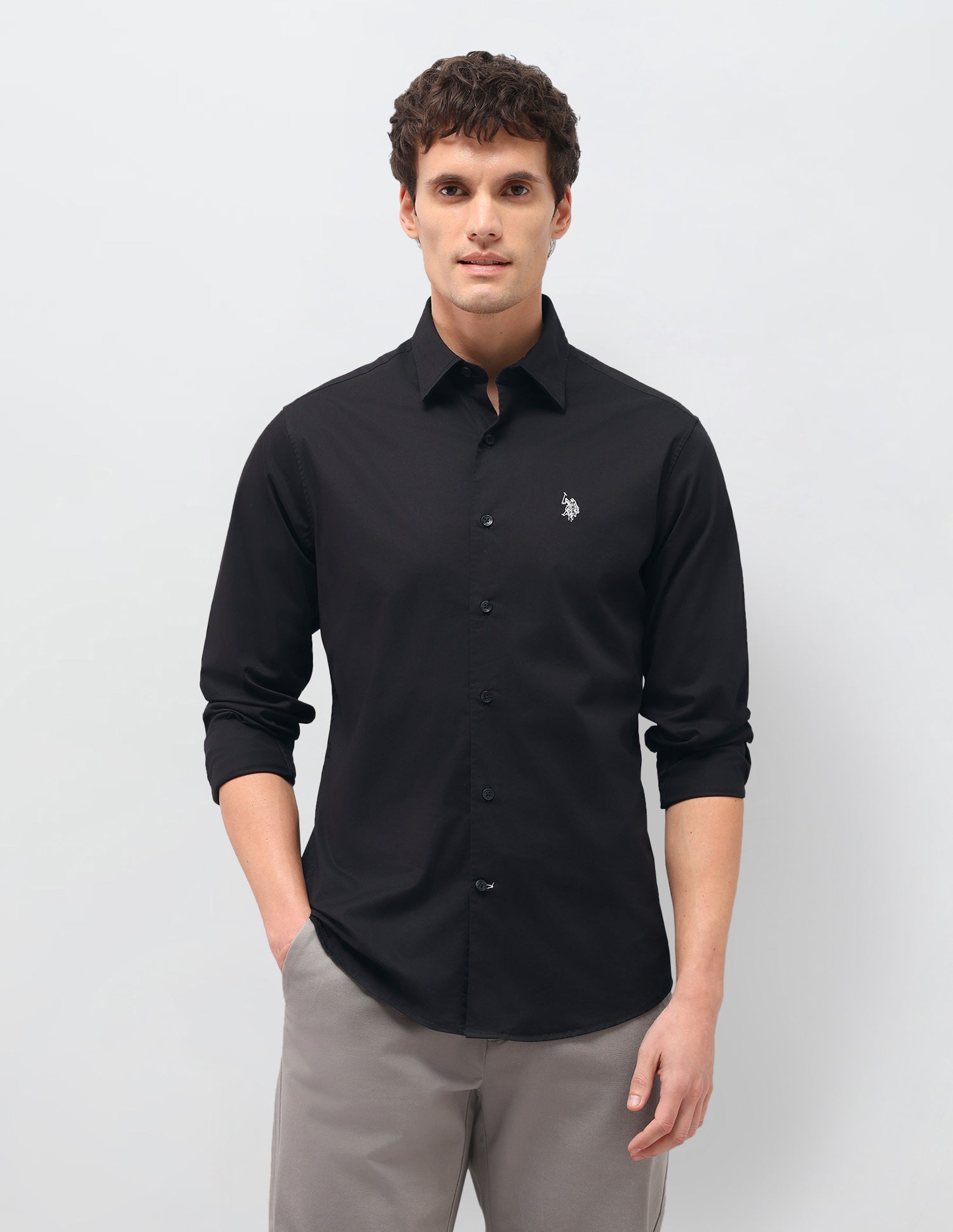 Twill Solid Shirt Black - U.S. Polo Assn. India | Large