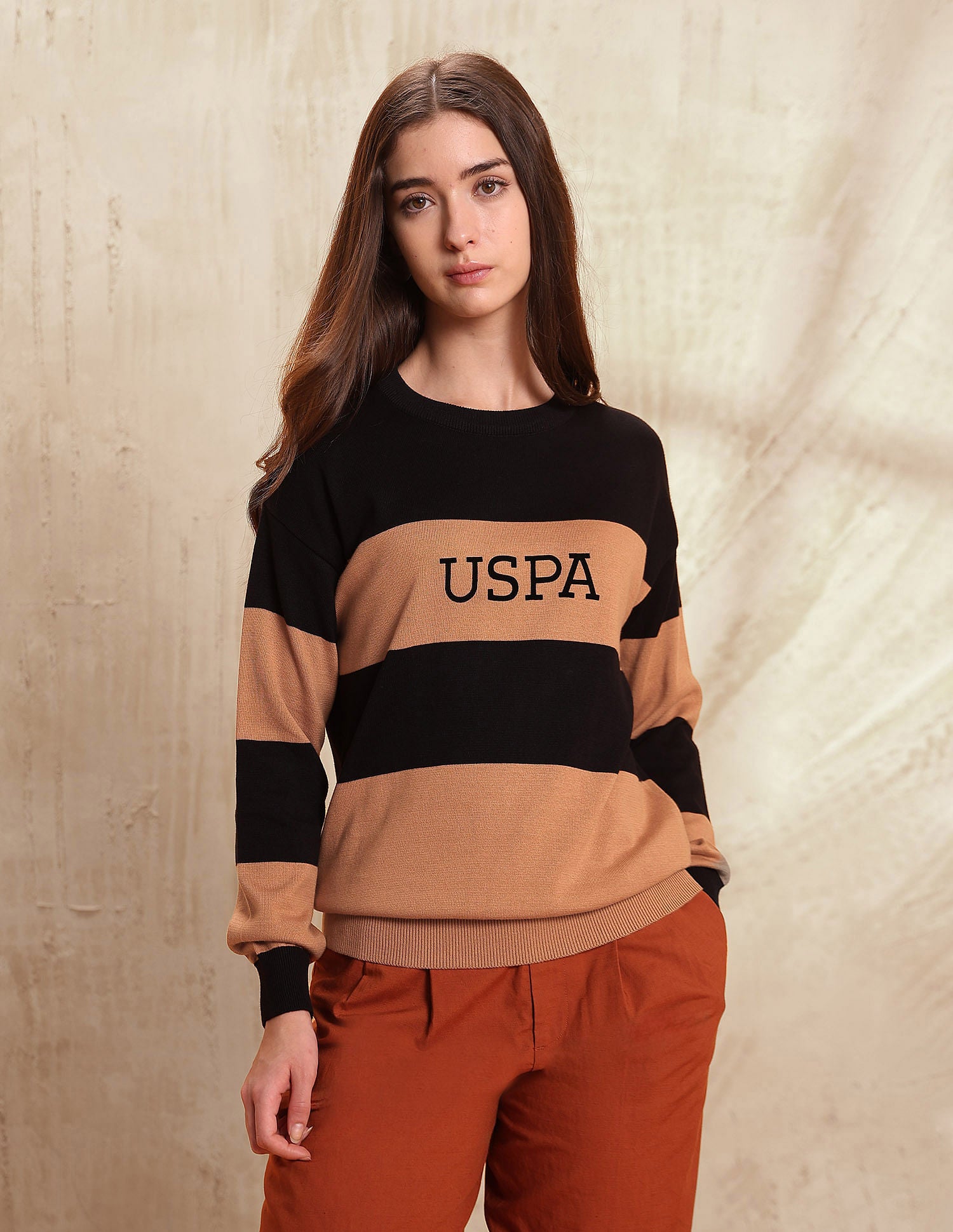 Drop Shoulder Relaxed Fit Sweater Light Brown - U.S. POLO ASSN. | Large