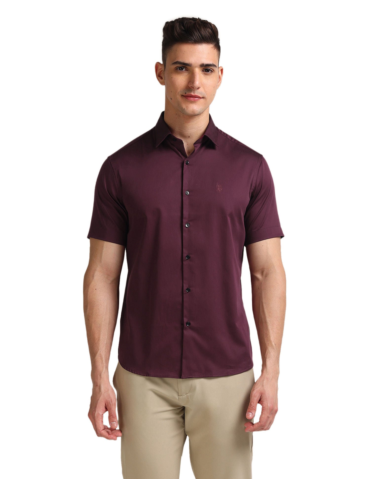 Tailored Regular Fit Solid Shirt Wine - U.S. POLO ASSN. | Large