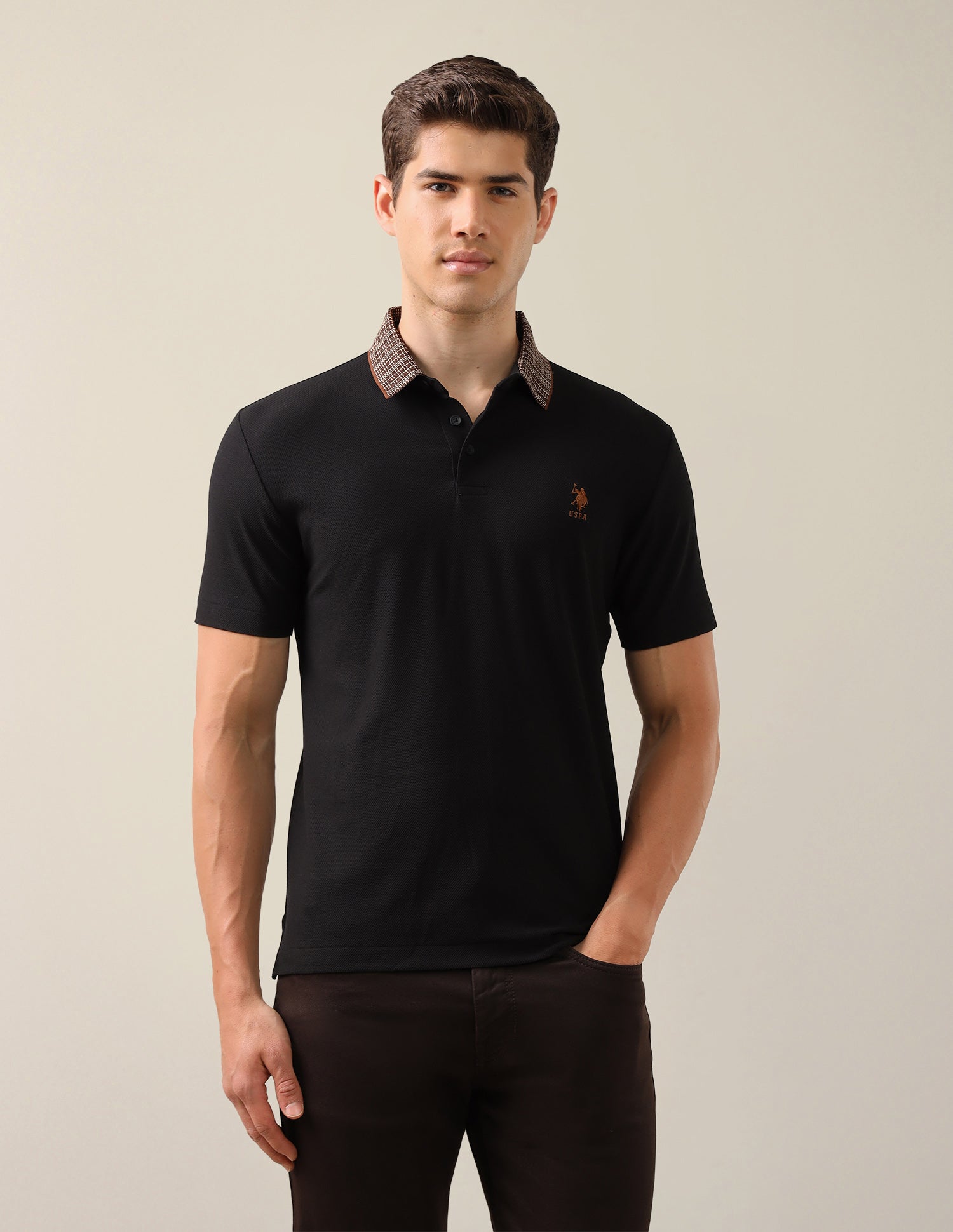 Solid Slim Fit Polo Shirt Black - U.S. Polo Assn. India | Large