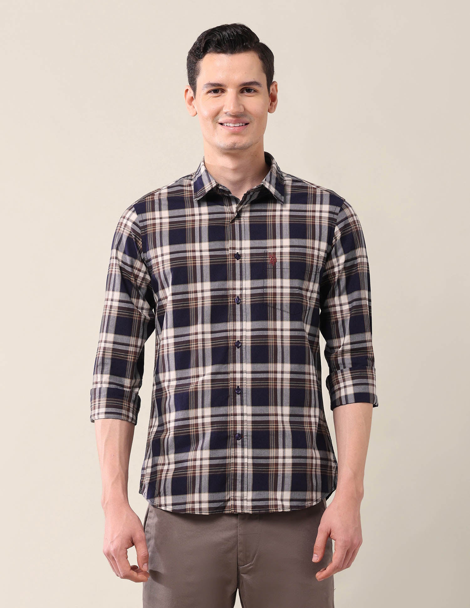 Tailored Fit Grid Tattersall Checked Shirt Navy - U.S. Polo Assn. India | Large