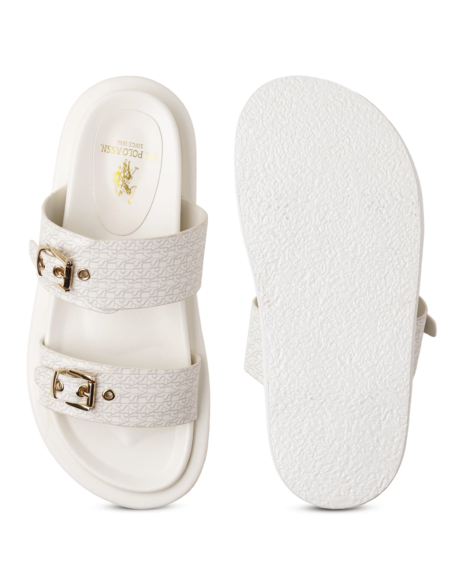 Maria Off White Monogram Print Footbed Flats White - U.S. Polo Assn. India | Large