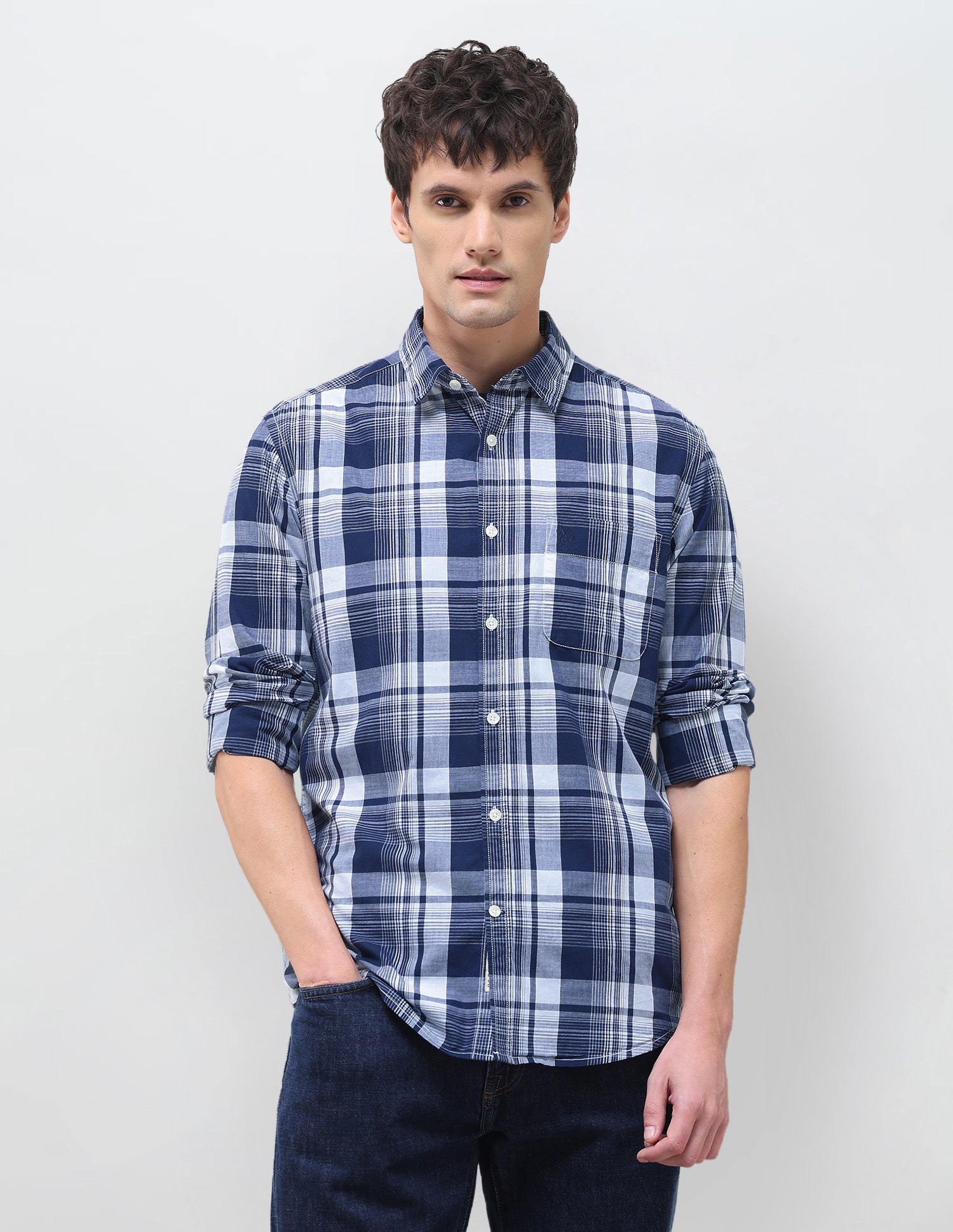 Twill Plaid Checked Shirt Navy - U.S. Polo Assn. India | Large