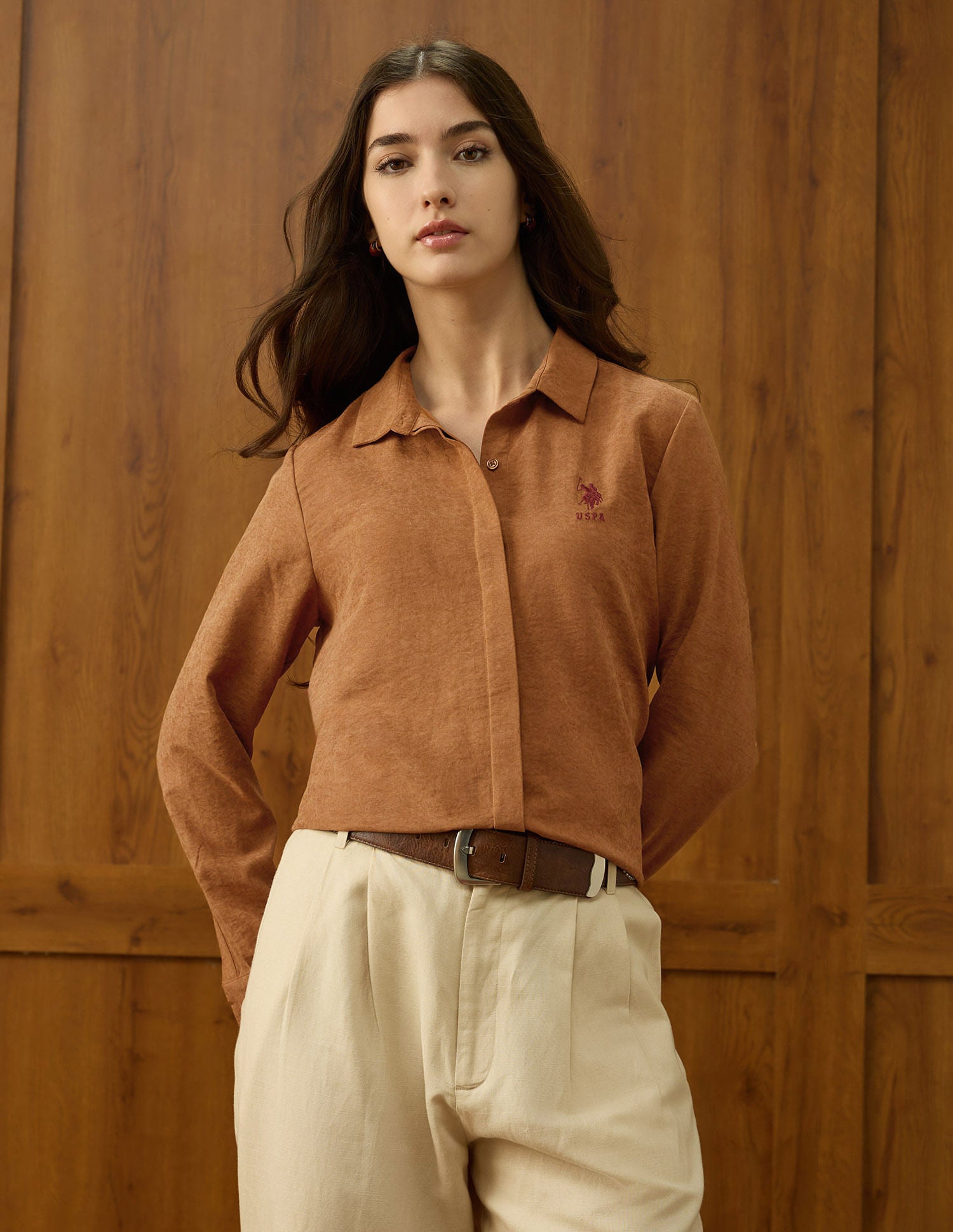 Regular Fit Solid Shirt Brown - U.S. POLO ASSN. | Large