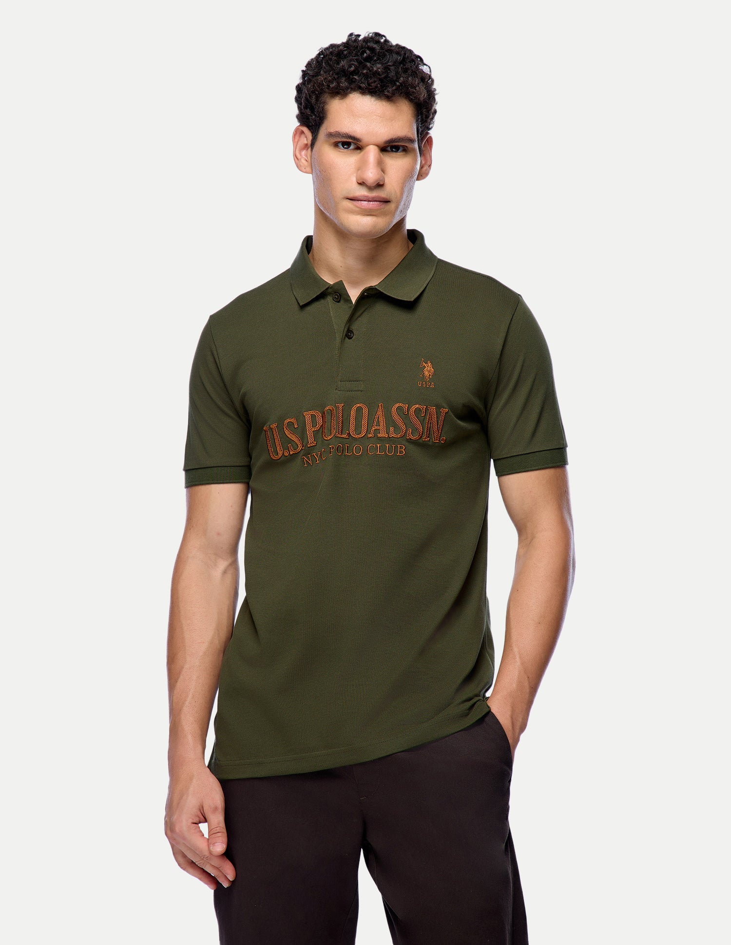 Brand Embroidered Slim Fit Polo Shirt Olive - U.S. Polo Assn. India | Large
