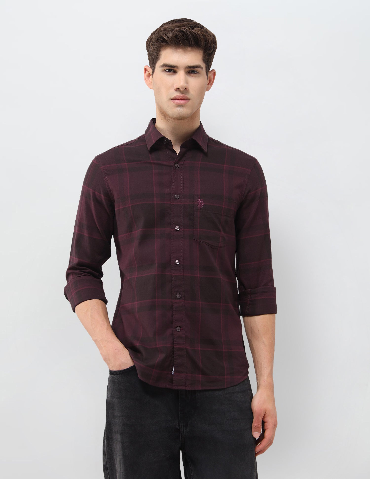 Tartan Checked Regular Fit Shirt Maroon - U.S. Polo Assn. India | Large