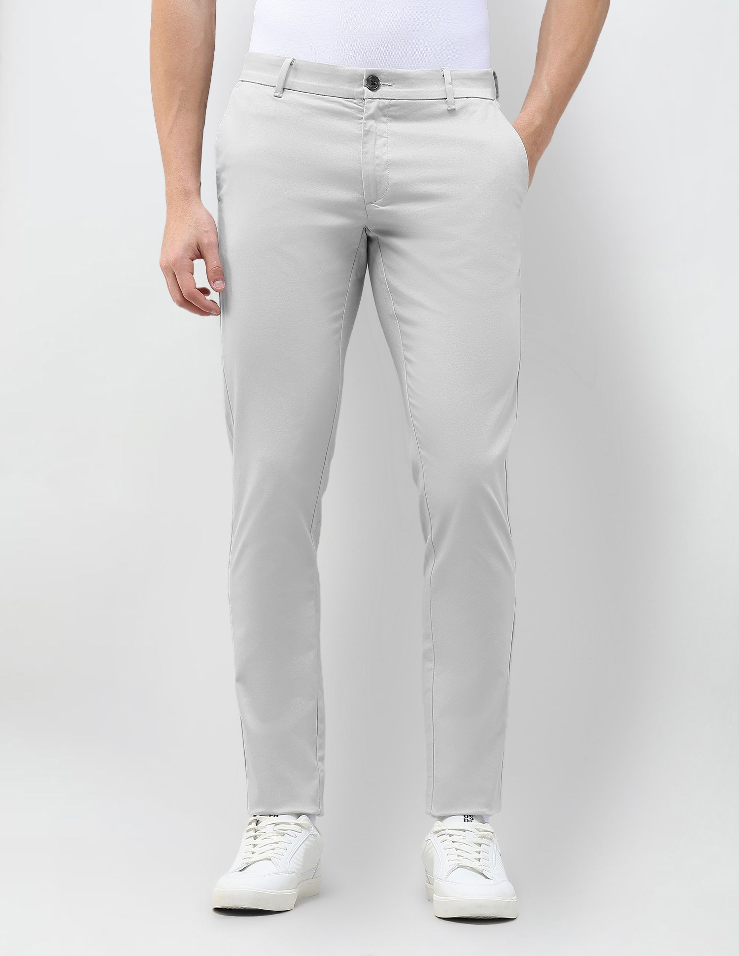 Austin Slim Fit Dobby Trousers Light Grey - U.S. Polo Assn. India | Large